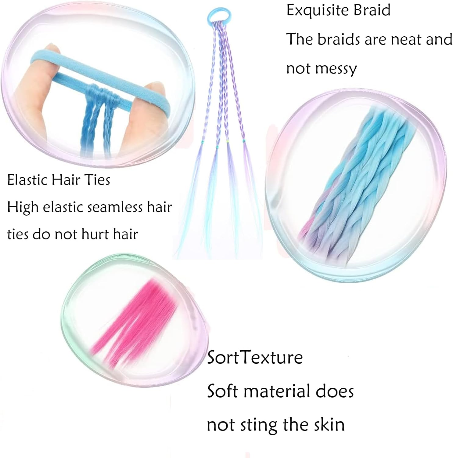 12 PCS Girls Fake Hair Braids, Colored Hair Extensions Ponytail with Rubber Band, Children&rsquo;S Braided Hair Pieces for Ponytail, Hair Accessories in 6 Colors image number 6