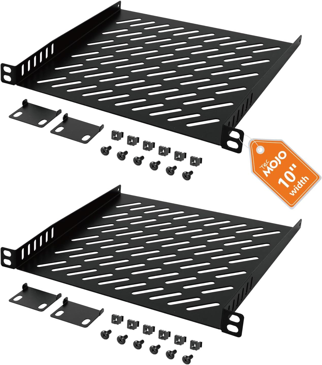 Tecmojo 2 Pack 0.5U Rack Shelf, 10 Inch 200Mm Depth Server Rack Mount Shelf Vented Cantilever Tray, Metal Shelves for 10 Inch Server & Network Cabinet, Weight Capacity 10 Kg, Black image number 2