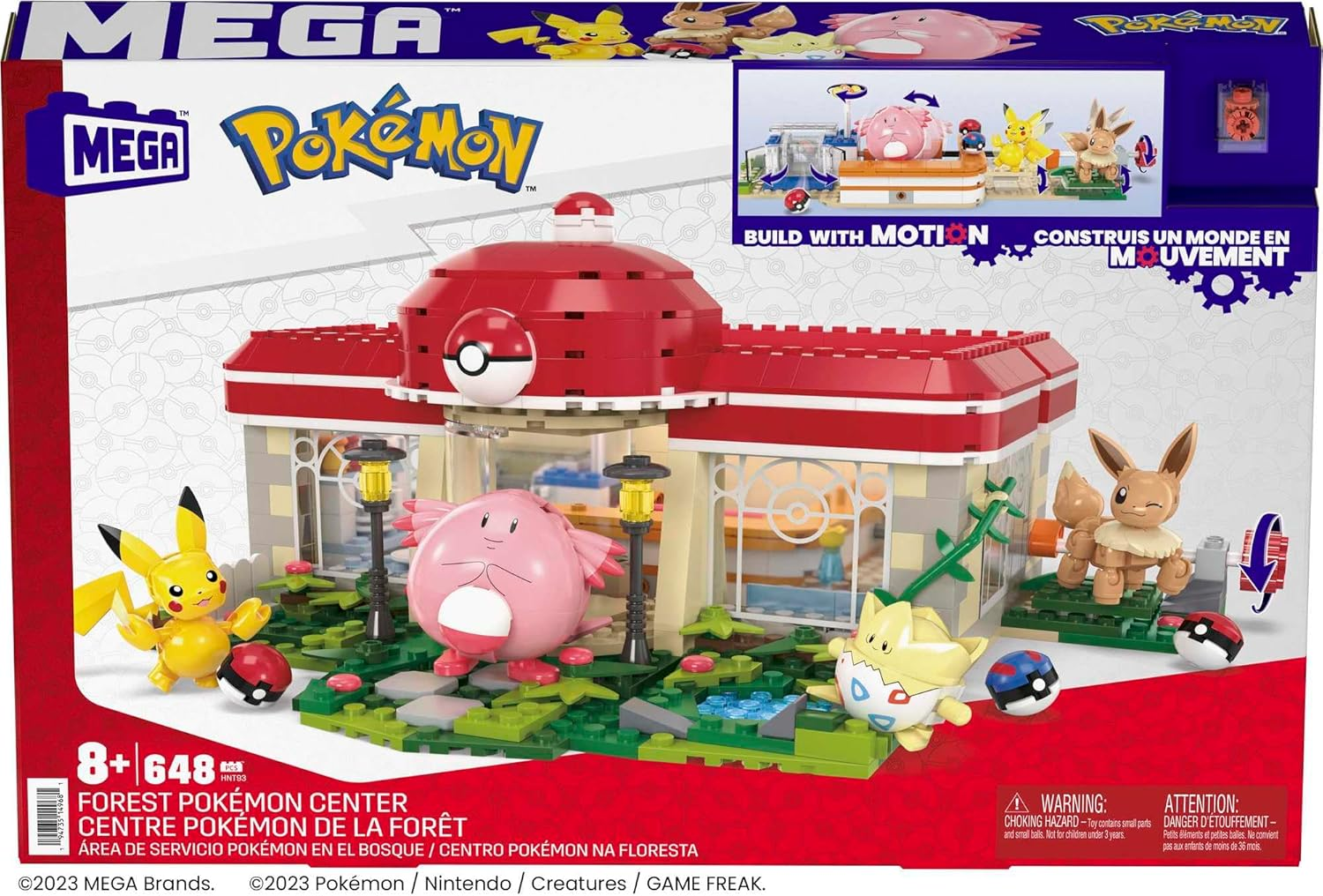 MEGA Pokemon Building Toys Set Forest Pokemon Center with 648 Pieces, 4 Poseable Characters, for Kids