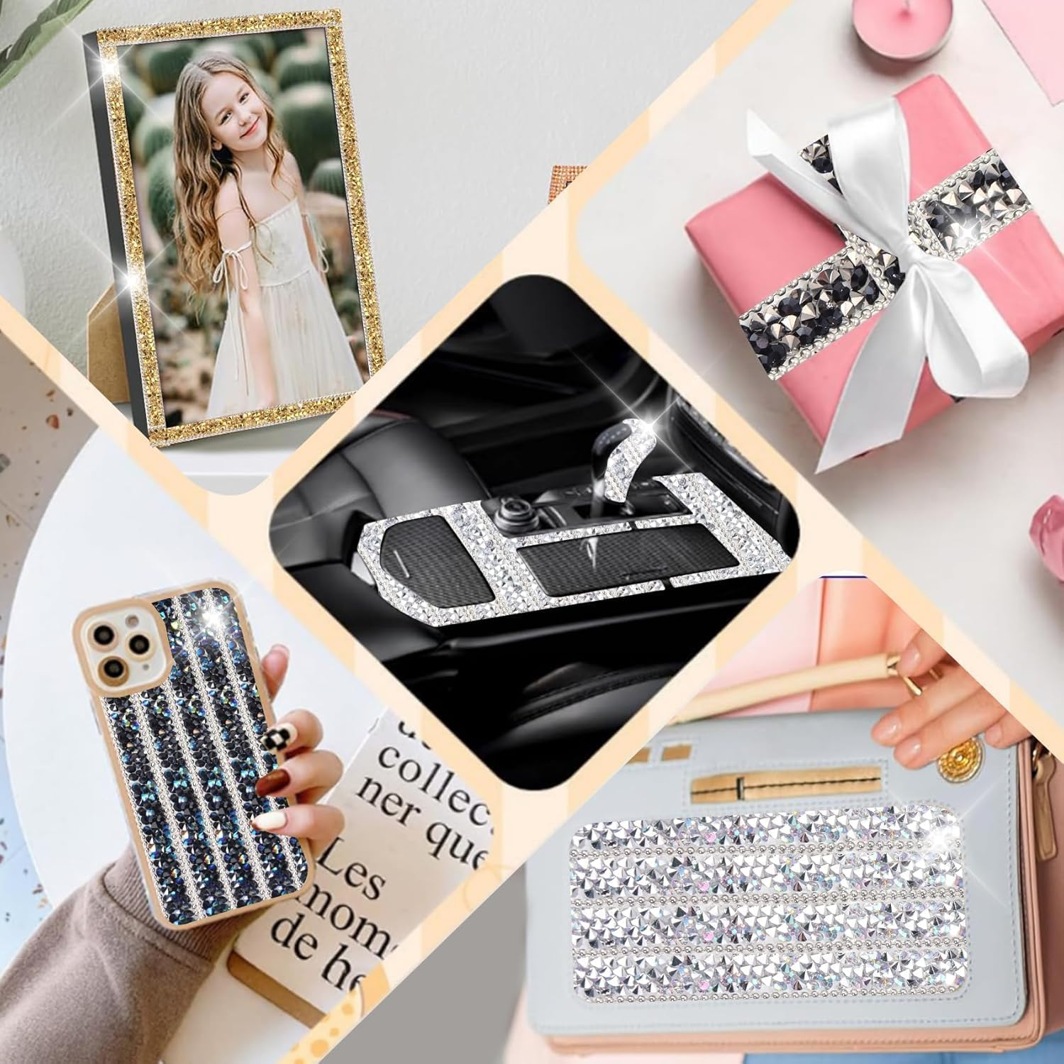 Rhinestone Ribbon, Self Adhesive Resin Rhinestone Bedazzling Strips Glitter Crystal Diamonds Tape Sparkling Rhinestones Trim for Belt Shoes Clothing Car Phone (Gold, One Size) image number 2