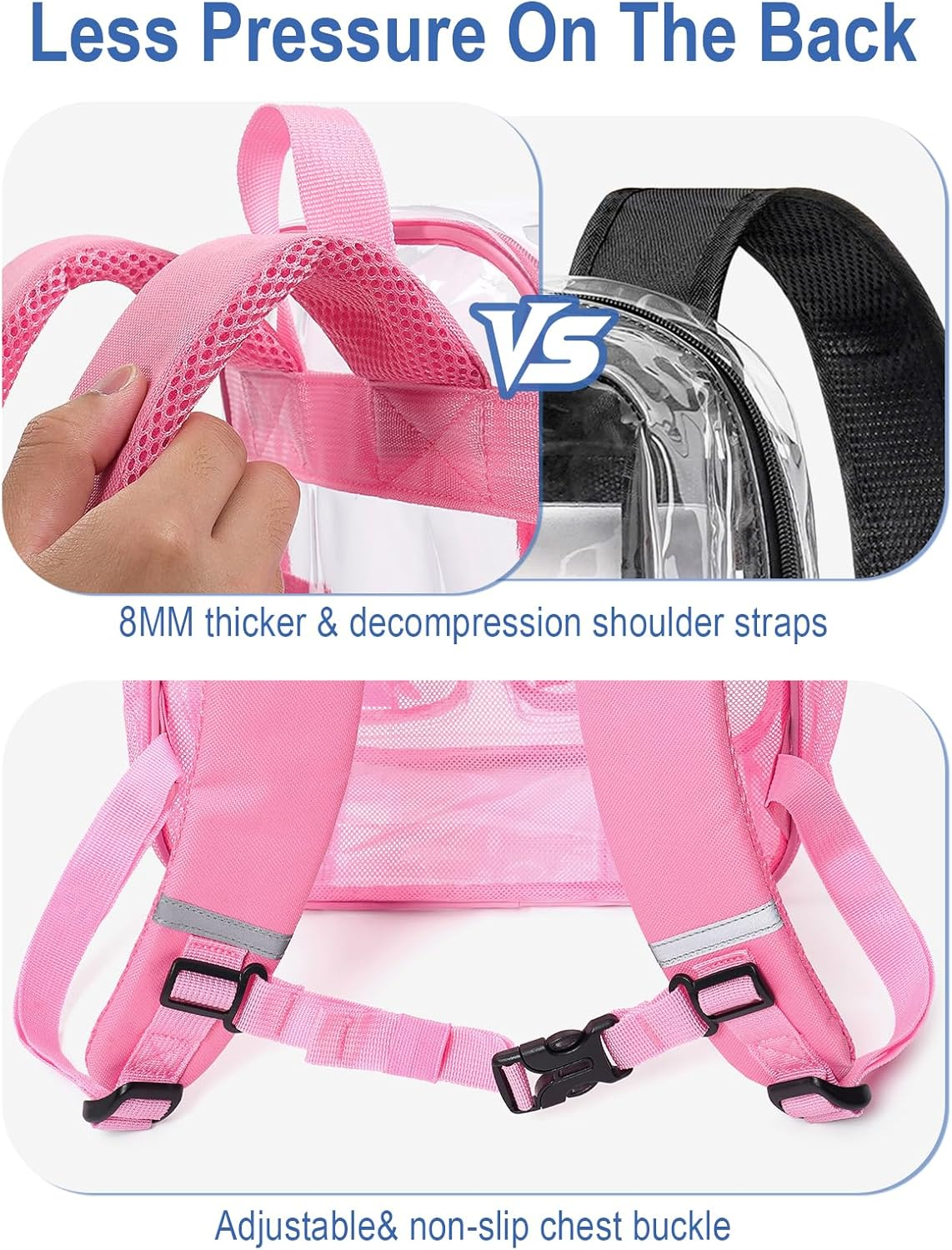 QOECI Heavy Duty Clear Backpack for School, 17 Inch Large Clear Bookbag for Women Men Boys Girls, See through Backpack image number 2