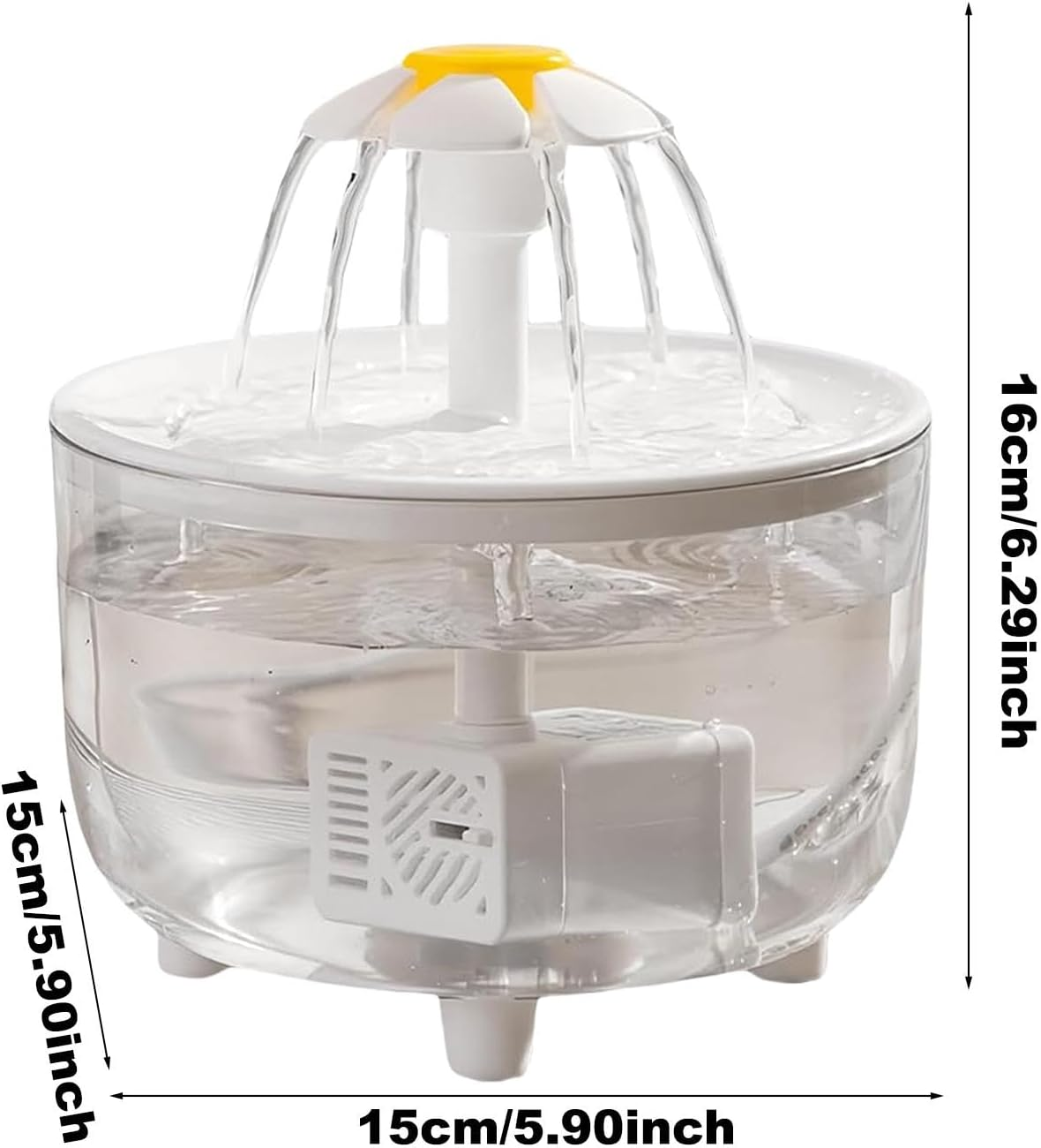 15X15X16Cm Pet Fountain Water Bowl, White USB Pet Fountain, 1L Silent Cat Water Fountain for Drinking, Electric Flower Style Water Dispenser, Cat Water Fountain with Filter image number 1