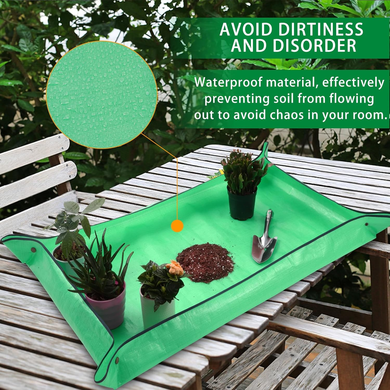 Extra Large Waterproof Foldable Potting Mat for Indoor Plant Transplanting and Dirt Control - Portable Gardening Mat, Reusable (43''*30'', Green)