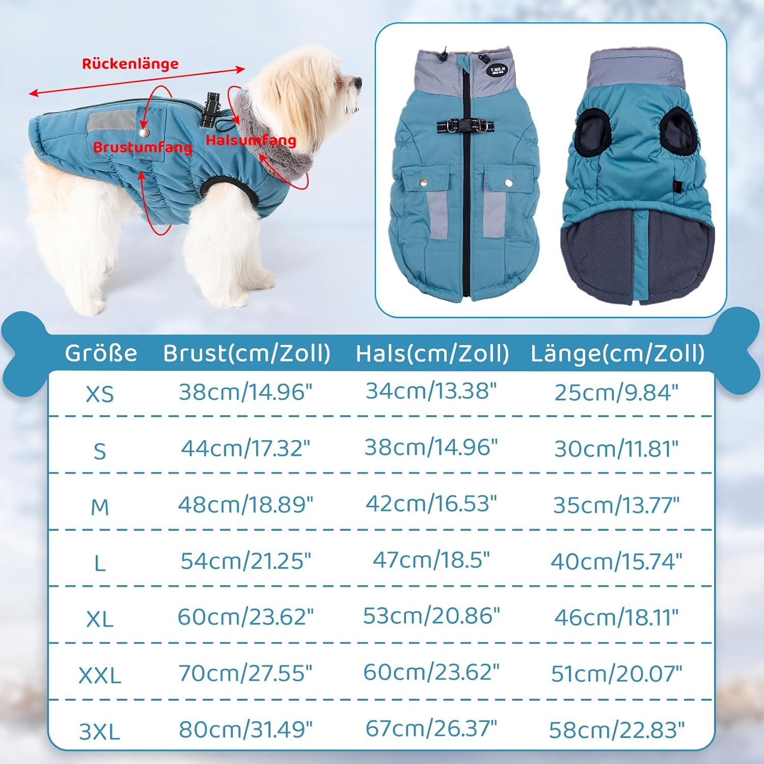 Savlot Warm Dog Winter Coat Jacket for Cold Weather Windproof Reflective Turtleneck Dog Vest with D-Ring for Lead, Dog Jacket, Pet Clothing (XS, Purple) (L, Light Blue) image number 6