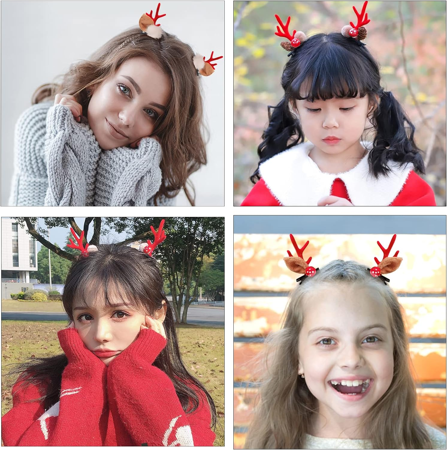 LERTREE 4 Pairs Girls Novelty Antler Hair Clip Women Hair Barrettes Cute Deer Horn and Ears Christmas Hair Pins Xmas Party Supplies (Red) image number 6