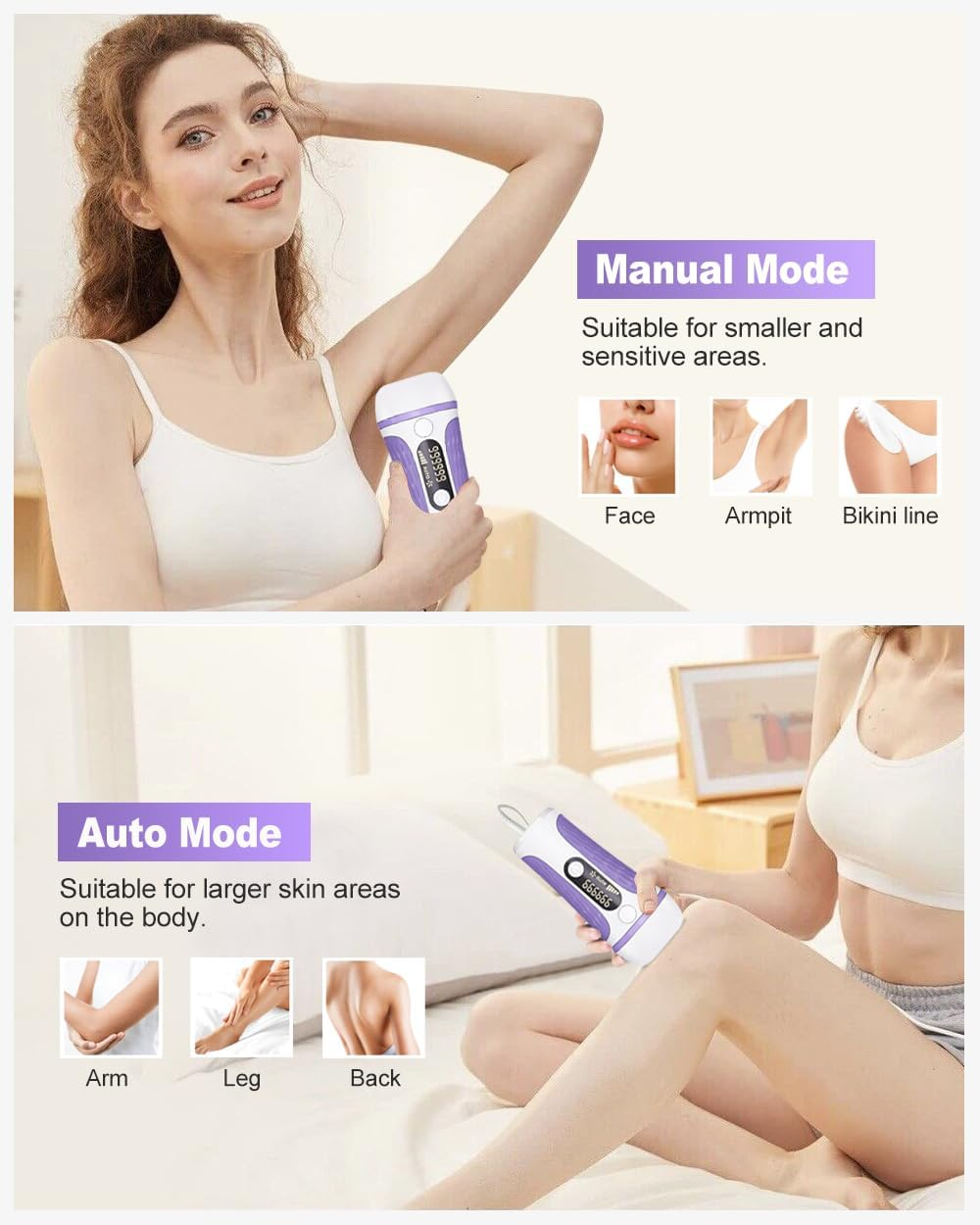 IPL Laser Hair Removal Device Permanent for Women & Men, 999,999 Flashes Safe Effective Lasting Hair Remover, Alternative to Salon, for Face Arms Armpit Legs Bikini Area Whole Body Home Treatment