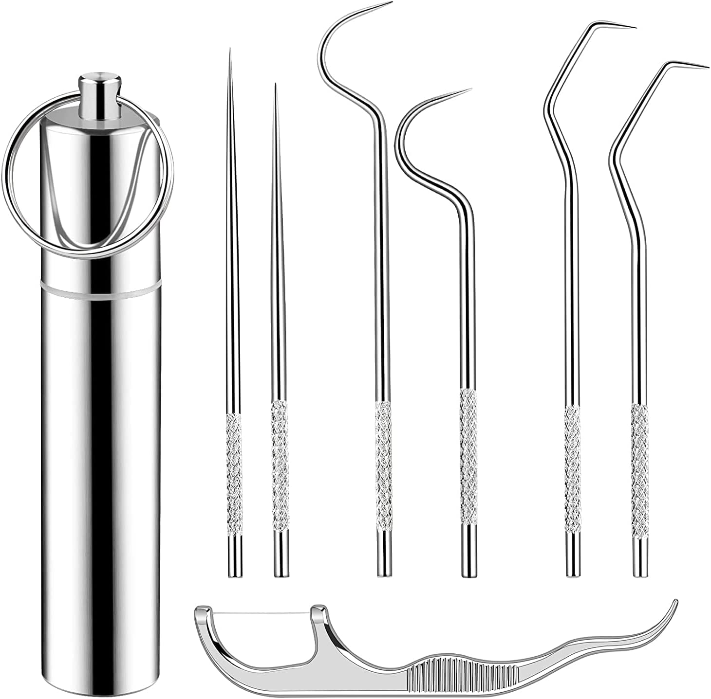 Portable Stainless Steel Toothpick Pocket Set, 7 Pcs Reusable Stainless Steel Oral Set, Metal Toothpicks Cleaning Kit, Reusable Tooth Cleaner Tool for Outdoor Picnic Camping Trave Family image number 4