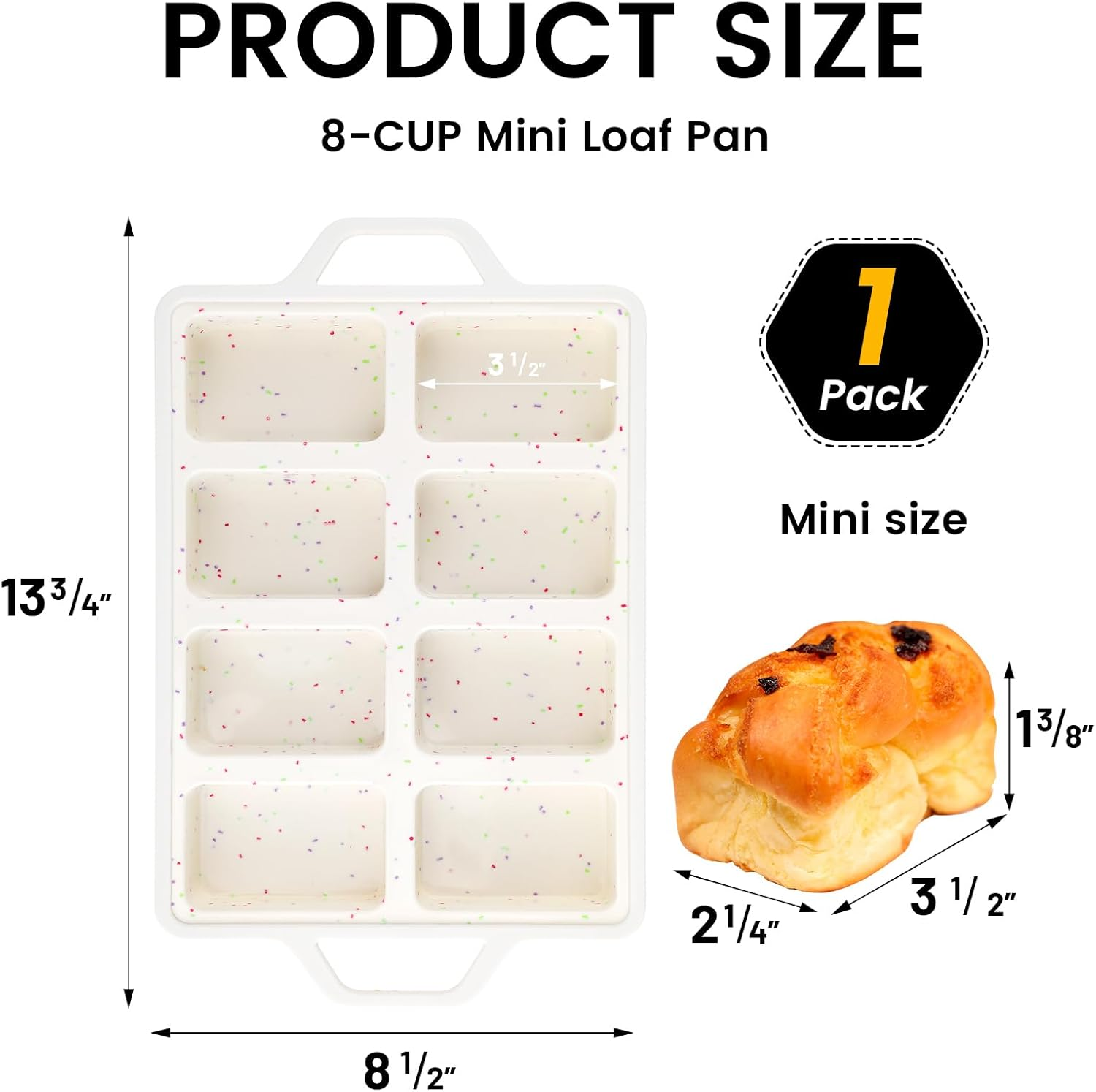 Vinino Silicone Mini Loaf Pans with Metal Reinforced Frame-1 Pack, Non-Stick Silicone Bread Pan for Baking 8-Cavity, Tiny Banana Bread Pan Set, Dishwasher Safe Brownie Pan-Cream - Cream &times; 2 Pack image number 3