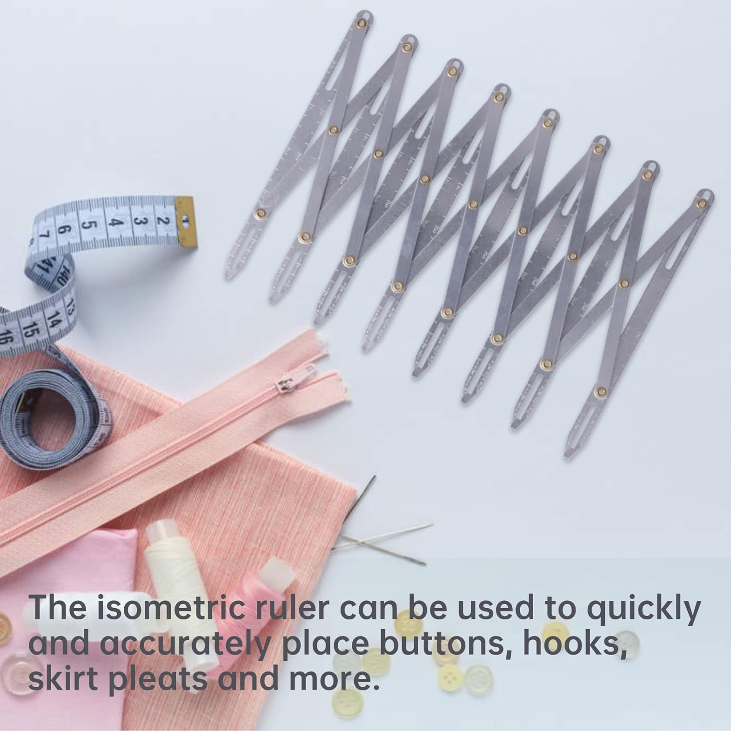 Aluminum Sewing Gauge, Expandable Sewing Ruler, Punching Equidistant Ruler, Multiple Equal Distance for Placing Buttons, Hooks, Skirt Pleats image number 6