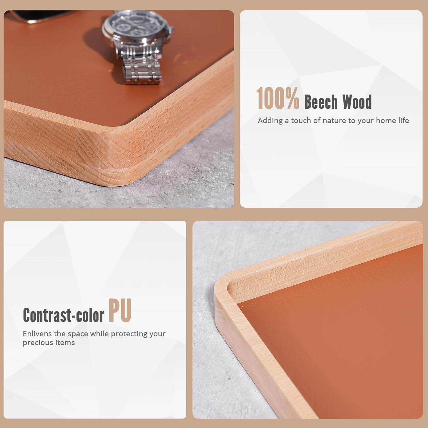 Procase Wooden Valet Tray for Men, Wood Catch-All EDC Organizer, Nightstand, Entryway Bedside Dump Holder, for Wallets, Keys, Watches, Phones, Loose Change, Trinkets -Lightbrown image number 1