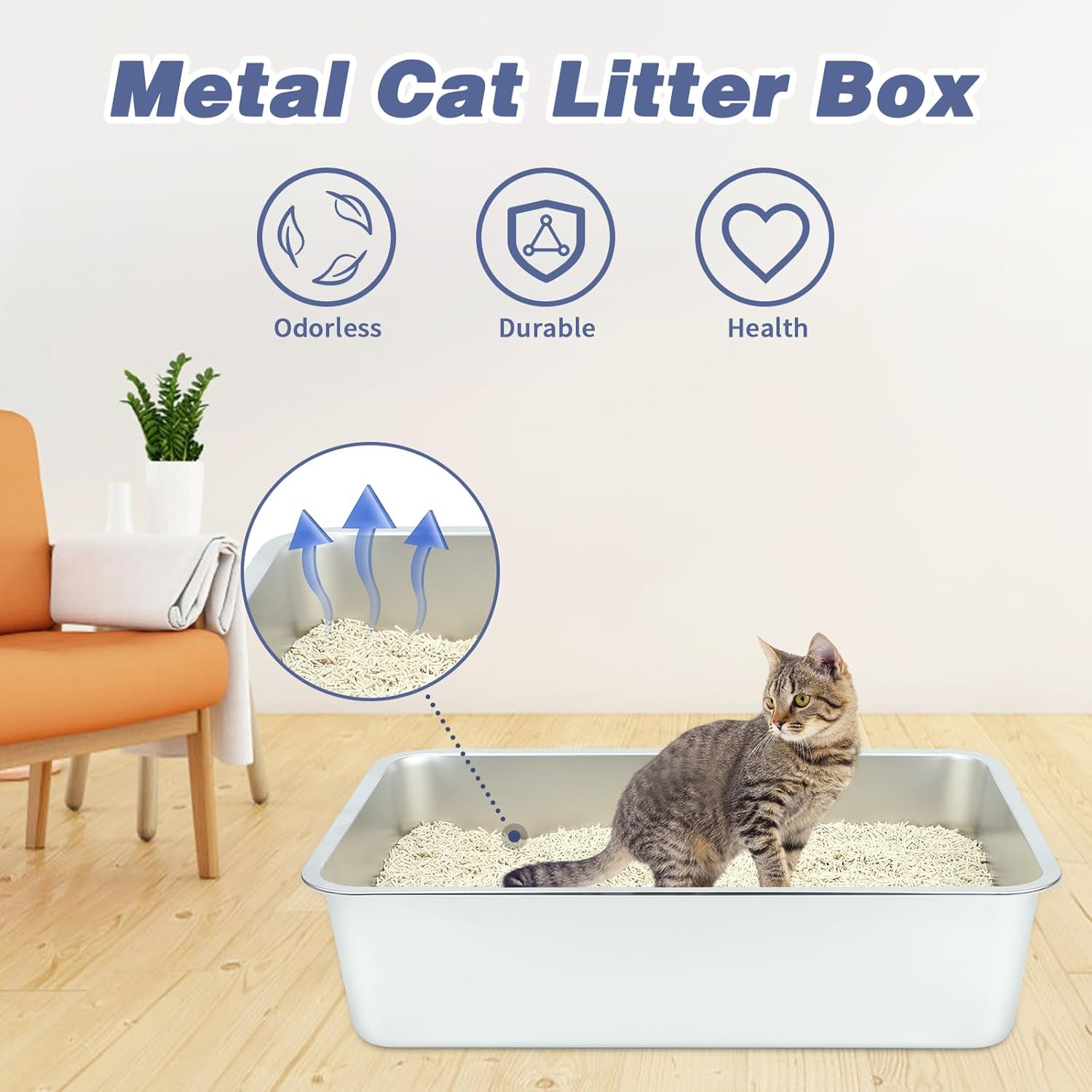 YUEPET 2 Packs Large Stainless Steel Cat Litter Box, Non Stick Metal Cat Litter Pan, Rustproof Tall Cat Litter Tray Easy to Clean Suitable for Cats Kitty 23.6"X15.7"X5.9" image number 4