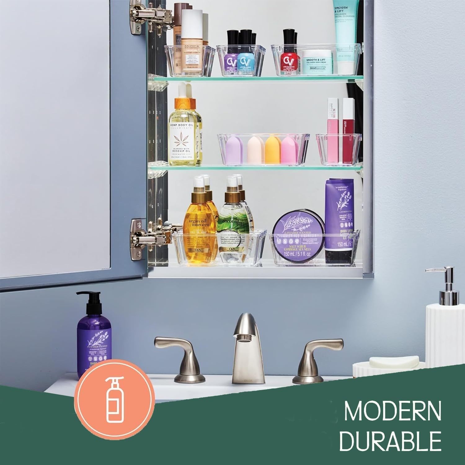 25 Pcs Clear Customizable Drawer Organizer Set - 4-Size with Non-Slip Feet Plastic Storage Bins | for Makeup, Jewelry, Kitchen, Office Supplies | Modular Space-Saving Solution image number 4