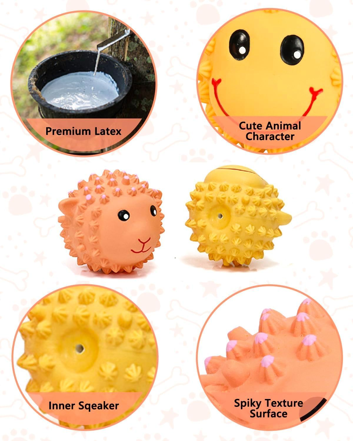 2 Pack Squeaky Dog Toys Interactive Latex Squeak Fetch Play Animal Balls Spiky Soft Rubber Puppy Teeth Clean Pet Toy for Small Medium Dogs (Style1, One Size) image number 3