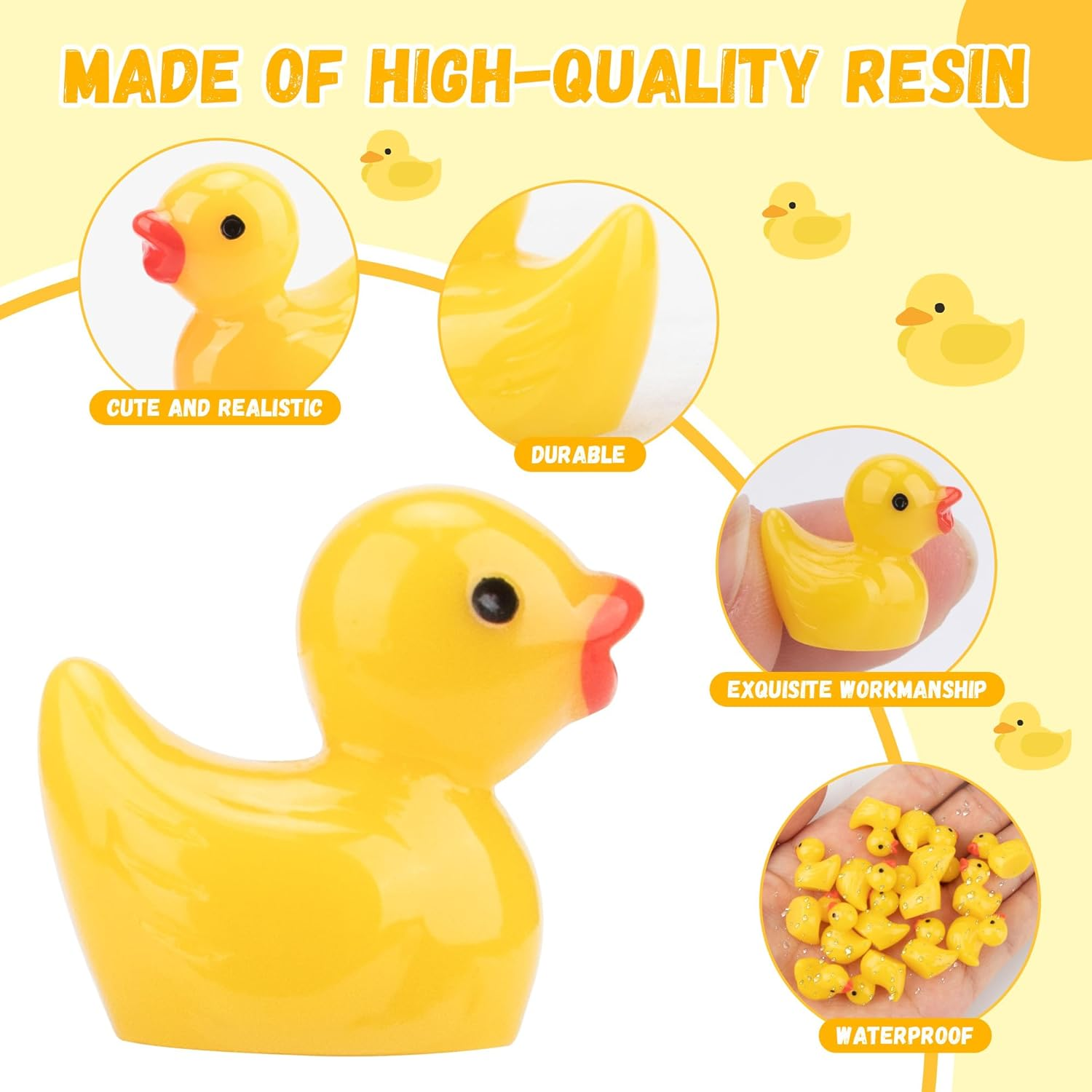 YUNAI Mini Resin Ducks 100 Pcs, Yellow Tiny Ducks with Jelly Glue, Mini Figurines in Bulk for Activity Little Ducks to Hide Prank Game Miniature Dollhouse Aquarium Potted Decorations DIY Craft Toys image number 6