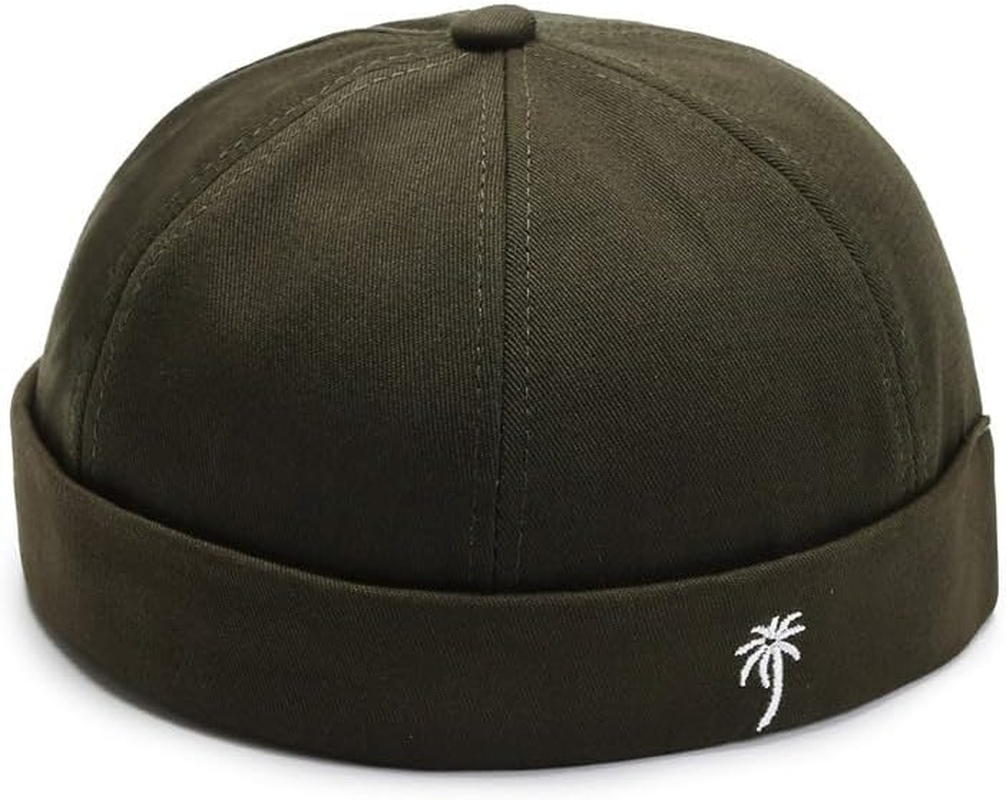 Men'S Cotton Coconut Tree Embroidered Brimless Docker Beanie Caps Sailor Worker Hip-Hop Street Hat image number 1