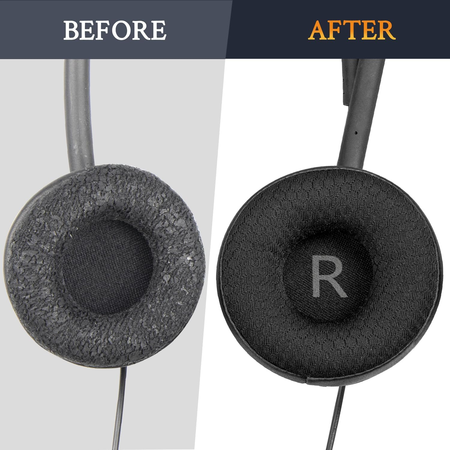 SOULWIT 60Mm Ear Pads Replacement for Plantronics HW510/HW520, Audio 310/345/476/628, Earpads for Poly Blackwire C210/C220/C310/C320/C325/C3200/C3210/C3220/C3225, Cushions with Durable Mesh Fabric image number 4