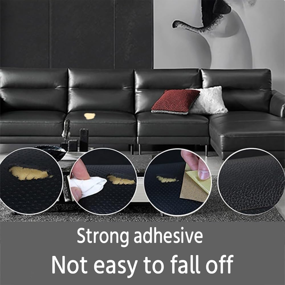 2 Pcs Leather Repair Patch Self Adhesive 20Cm&times;30Cm Leather Stickers for Car Seats Black Faux Leather Fabric for Upholstery Seat Tape for Furniture, Couch Patch Kit for Cars Interior (Black)