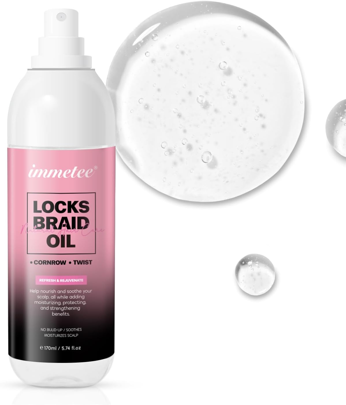 Immetee Locks Braid Oil, Refreshes Dry & Itchy Scalp, Braid Oil for Braids, Locks, Twists, Cornrows, Promotes Stronger Edges & Adds Shine to Braids. 170Ml/5.74Fl Oz image number 4
