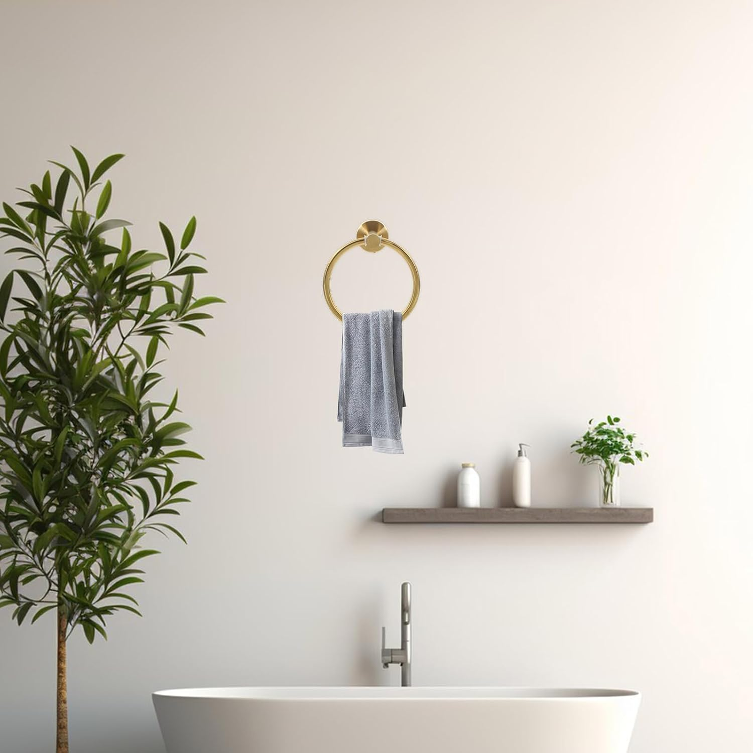 Veemoon Brushed Gold Stainless Steel Towel Ring with Screws Wall Mounted Holder for Bathroom Kitchen Stylish Hand Towels Rack Elegant Hardware Fixture image number 1