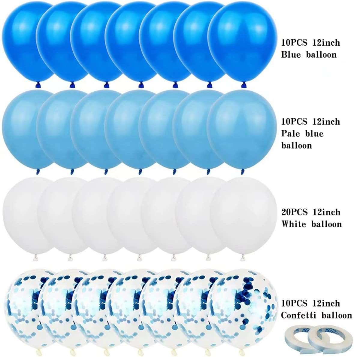 Hbell 50Pcs Blue White Balloons Set,Blue Confetti Balloons White Balloons 12Inch Birthday Latex Party Balloons for Birthday Party Wedding Baby Shower Holiday Party Decoration (Blue) image number 3