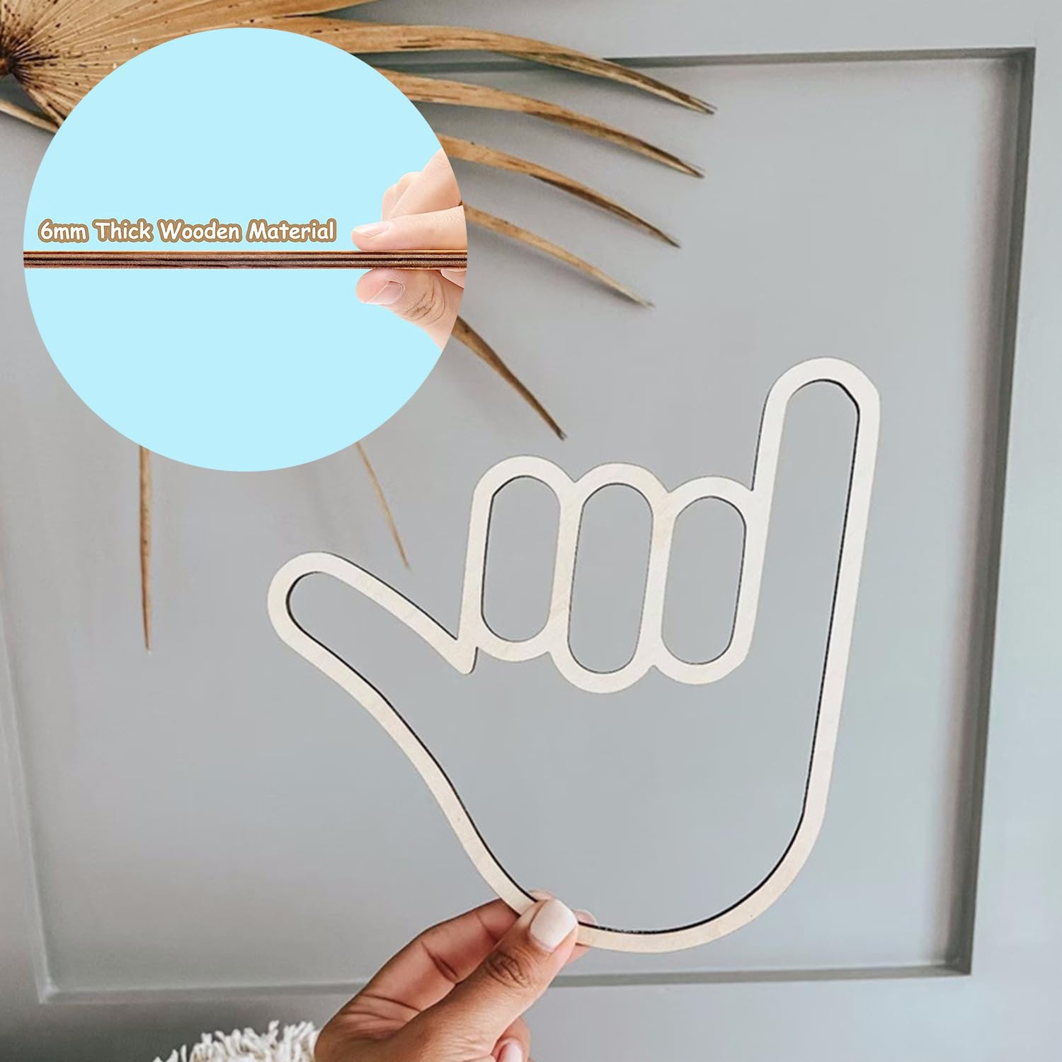 Shaka Hand Wooden Surfer Wall Sign - Hawaii Surf Hanging Decor for Home Living Room Nursery Decoration image number 3