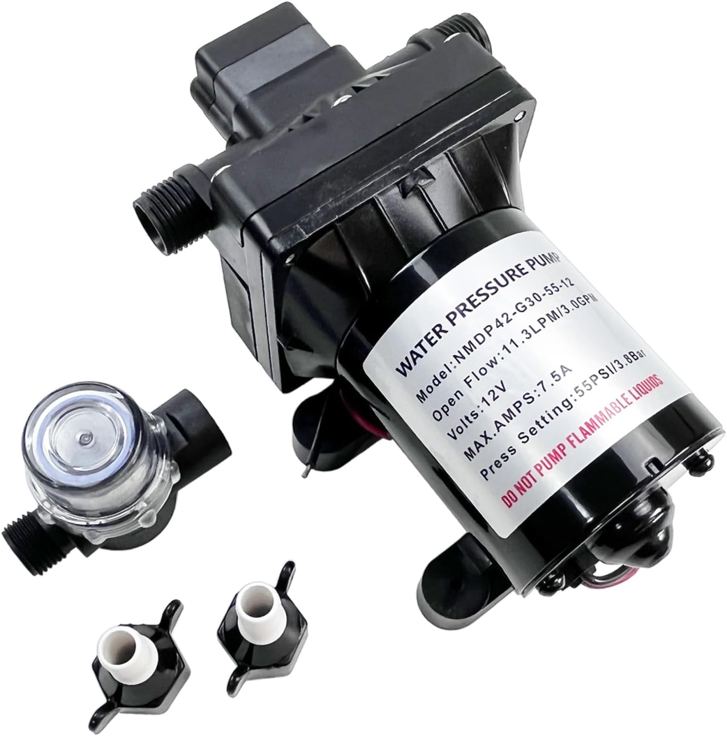 3.0 GPM 12V 55 PSI Revolution Water Pump Compatible with Camper, RV, Shower, Sprayer Replace# 4008-101-A65, 4008-101-E65 Diaphragm Pump RV Water Pump image number 2