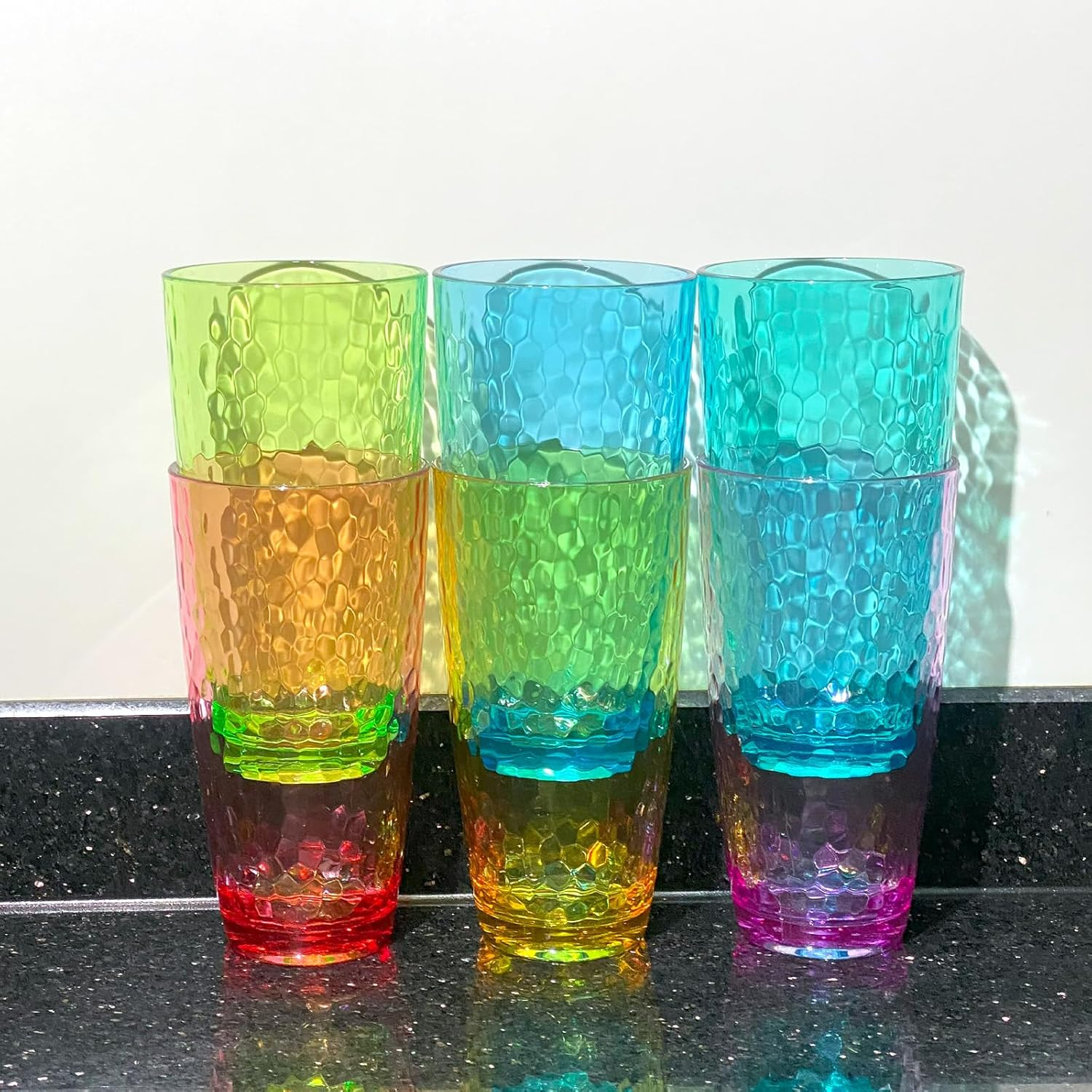 26-Ounce Plastic Tumblers (Set of 6), Reusable Plastic Mugs, Bpa-Free Acrylic to Drink Mugs, Shatter Resistant, Textured Interior, Dishwasher Safe (Multi Color, 26 Ounce)