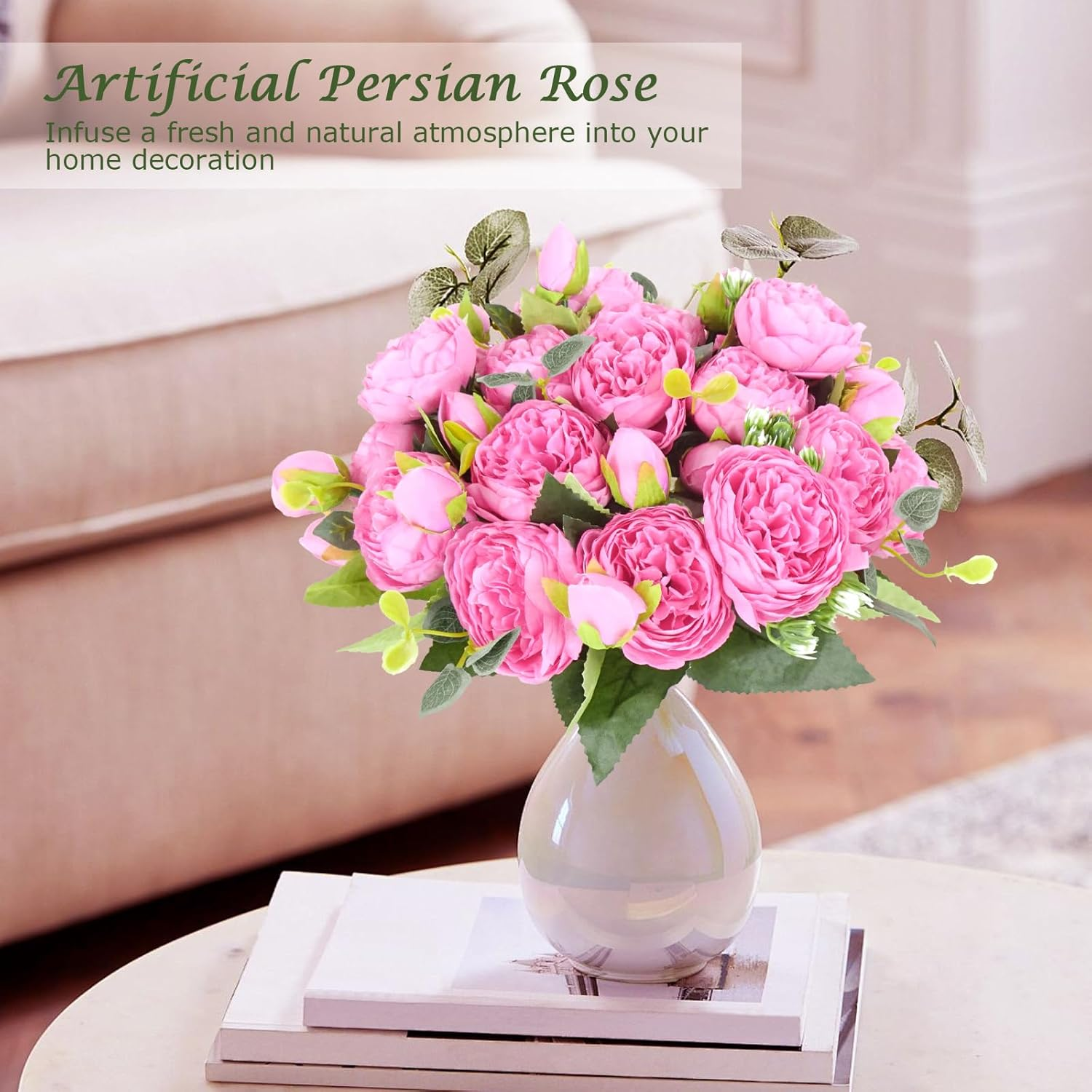 Lenamos 4 Packs Peonies Artificial Flowers, Silk Flowers Fake Peonies Artificial Flowers Peonies Bouquet for Centerpiece Table Wedding Party Home Decor (Rose Pink) - Light Pink image number 5