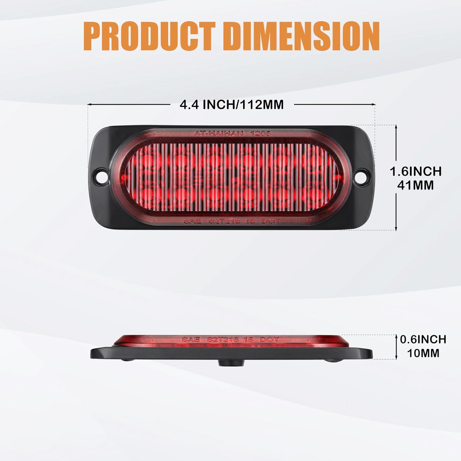 AT-HAIHAN Pack of 2 Aluminum Housing Red LED Trailer Stop Brake Turn Tail Lights, DOT Compliant Waterproof Surface Mount Lighting for Truck Tractor Jeep RV image number 5