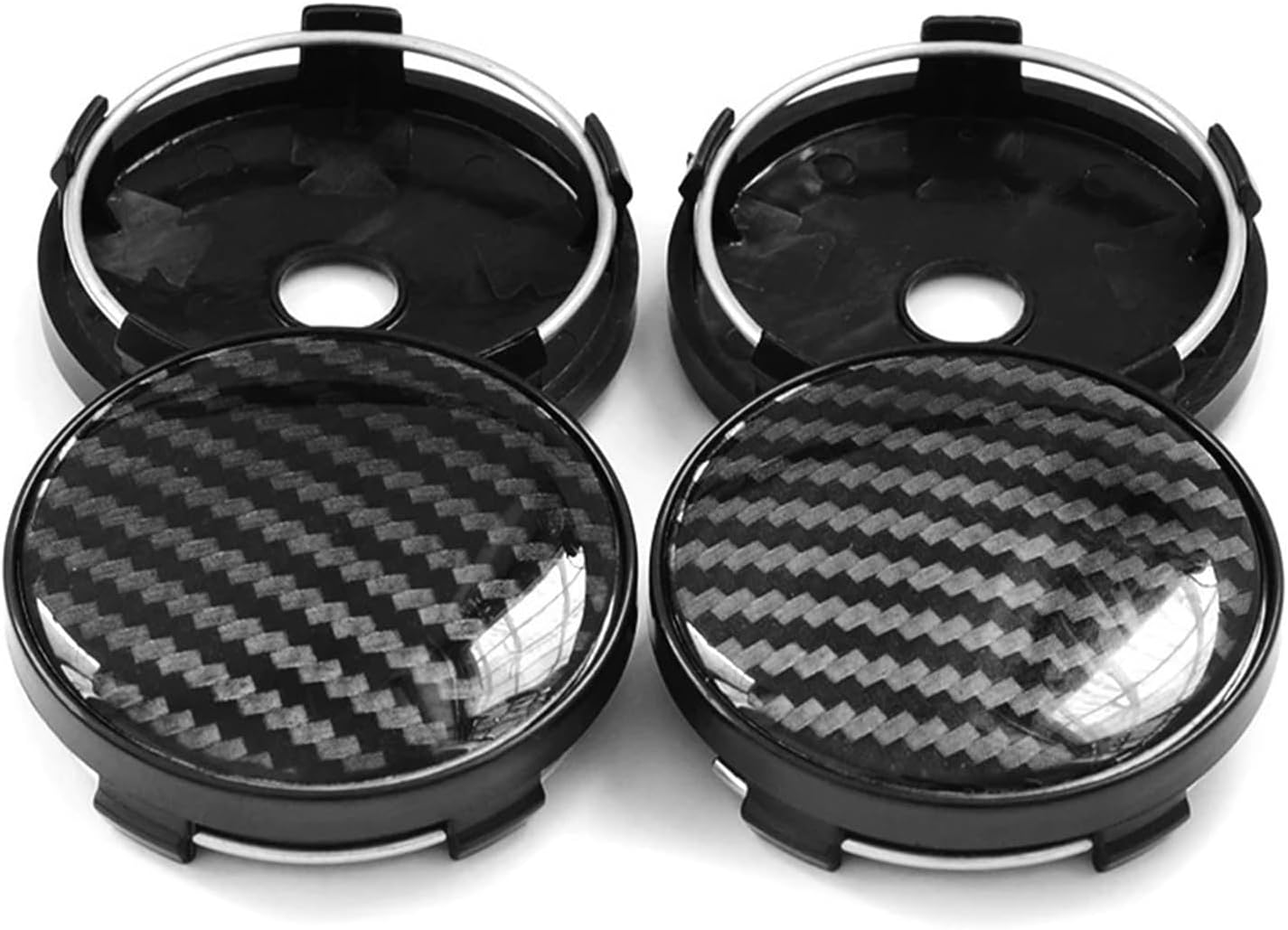 BWPEXZ 4Pcs 60Mm with 56Mm Aluminum+Resin 3D Carbon Fiber Pattern Logo Car Wheel Center Hub Cap Dust-Proof Cover Car Accessories image number 2