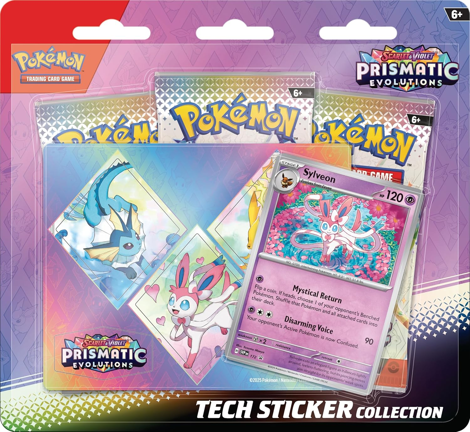 Pok&eacute;mon TCG: Scarlet & Violet&mdash;Prismatic Evolutions Tech Sticker Collection &ndash; Sylveon (1 Foil Promo Card & 3 Booster Packs) image number 4