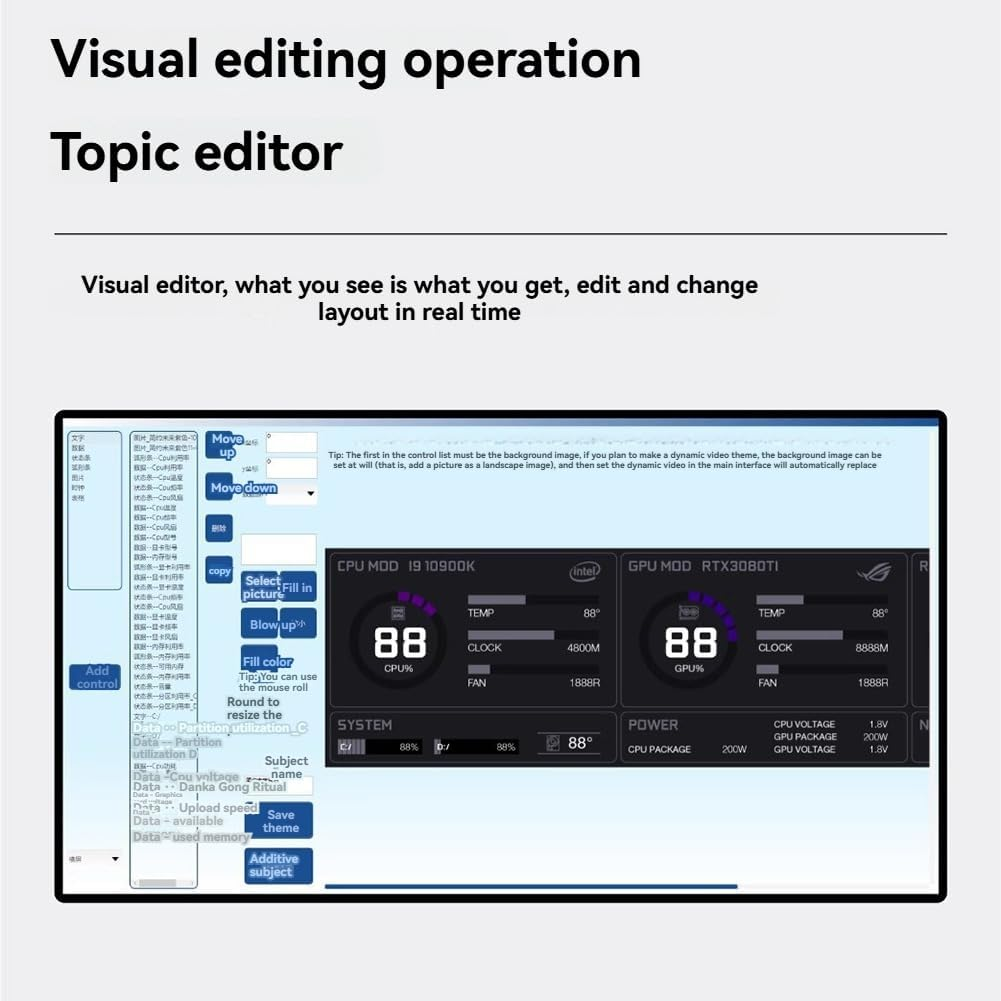 Turing 8.8" Black IPS Type-C Secondary Smart Monitor &ndash; Efficient CPU, GPU, RAM Monitoring with USB Interface Case image number 1