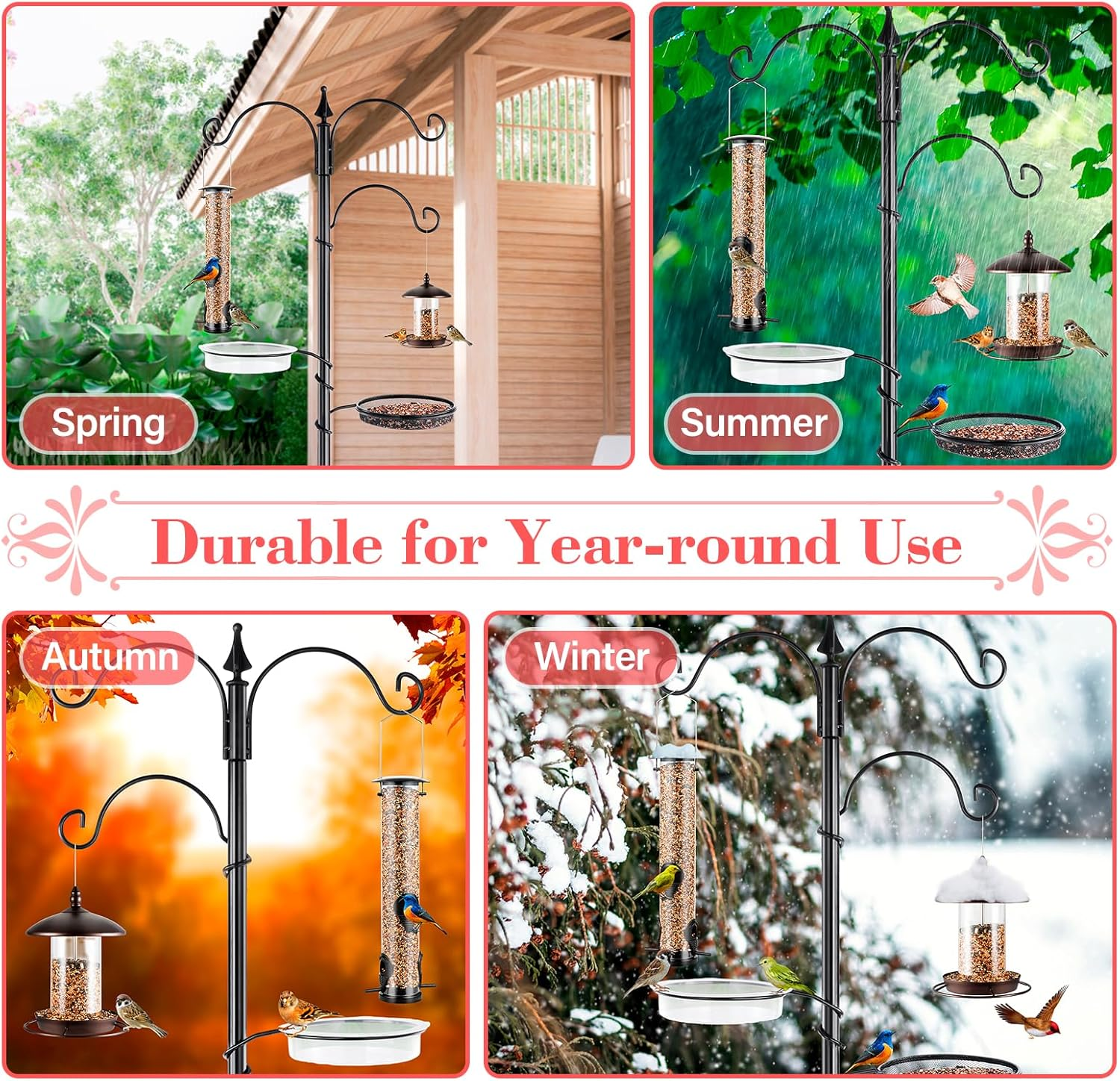 Bird Feeding Station Kit - 77" Bird Feeder Pole with 5 Prong Base, Wild Bird Feeder Stand for Outdoors Hanging Bird Feeders - Black image number 5