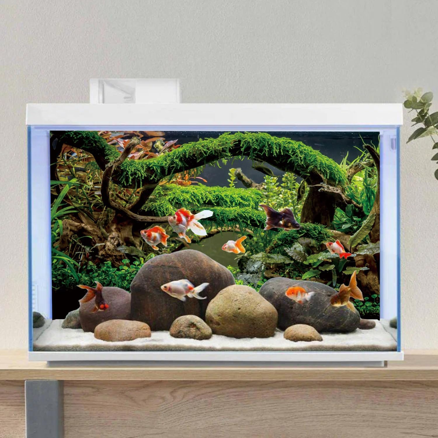 AWERT 48X24 Inches Aquarium Background Branches Terrarium Background Aquatic Plant River Bed & Lake Fish Tank Background Vinyl Background image number 3