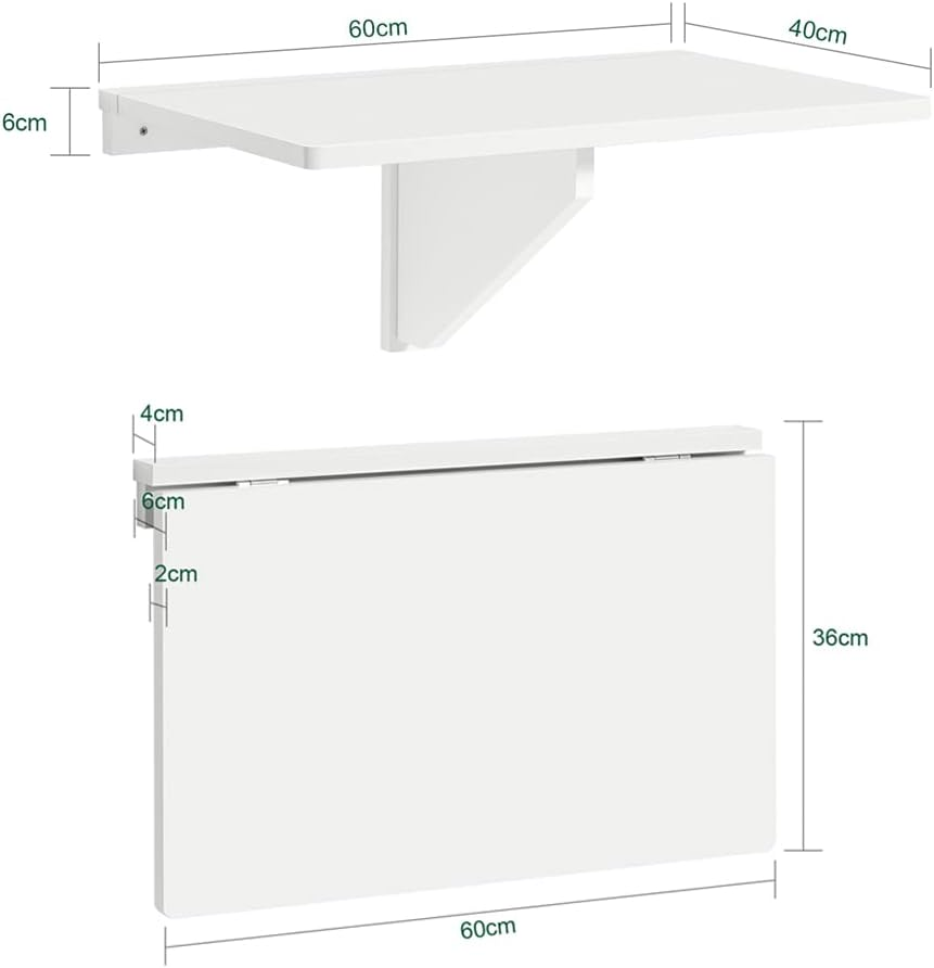 Sobuy Wall-Mounted Folding Table, Kitchen Table, Laptop Table, Dining Table, White, FWT03-W image number 6