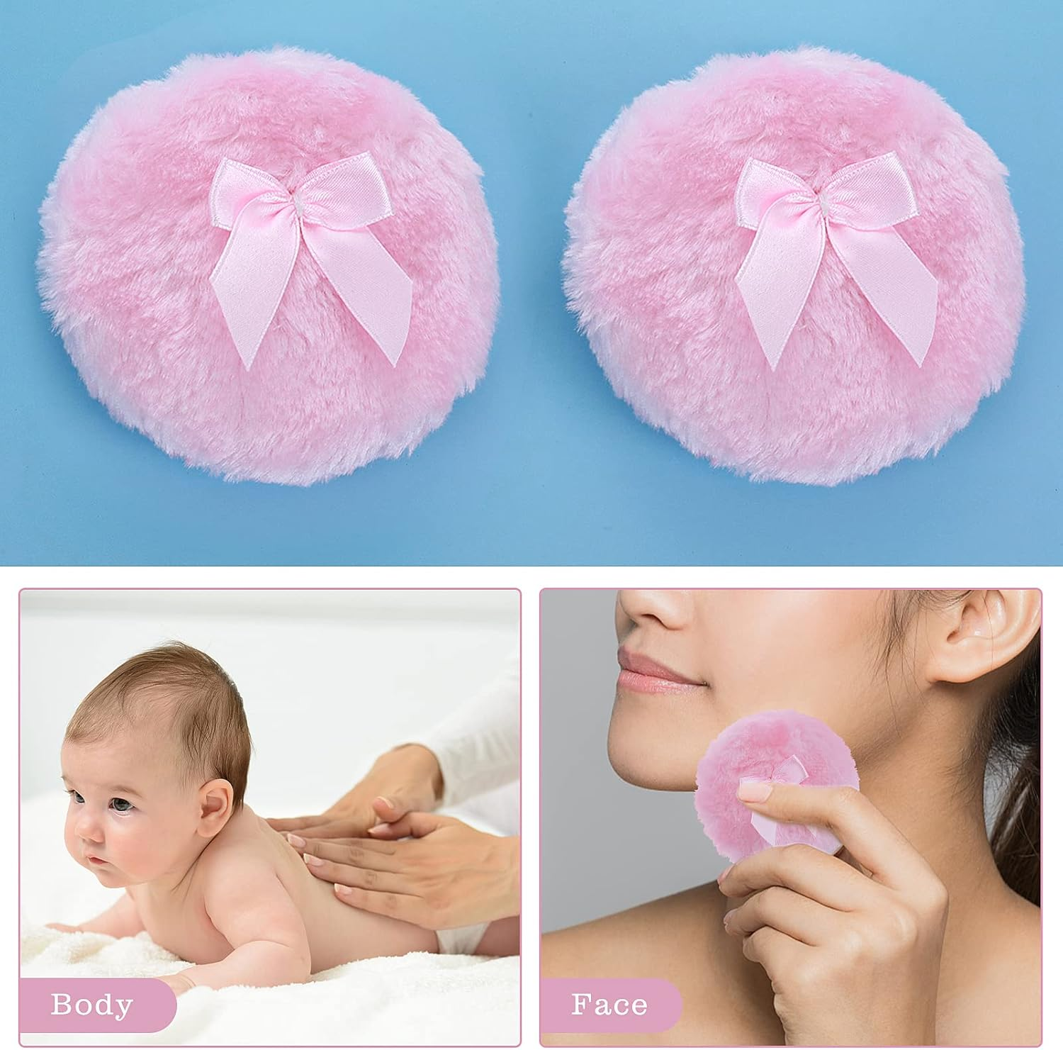 Sibba round Bow Powder Puff 10 Cm Ultra Soft Washable Reusable Large Velour Face Body Loose Wet and Dry image number 5