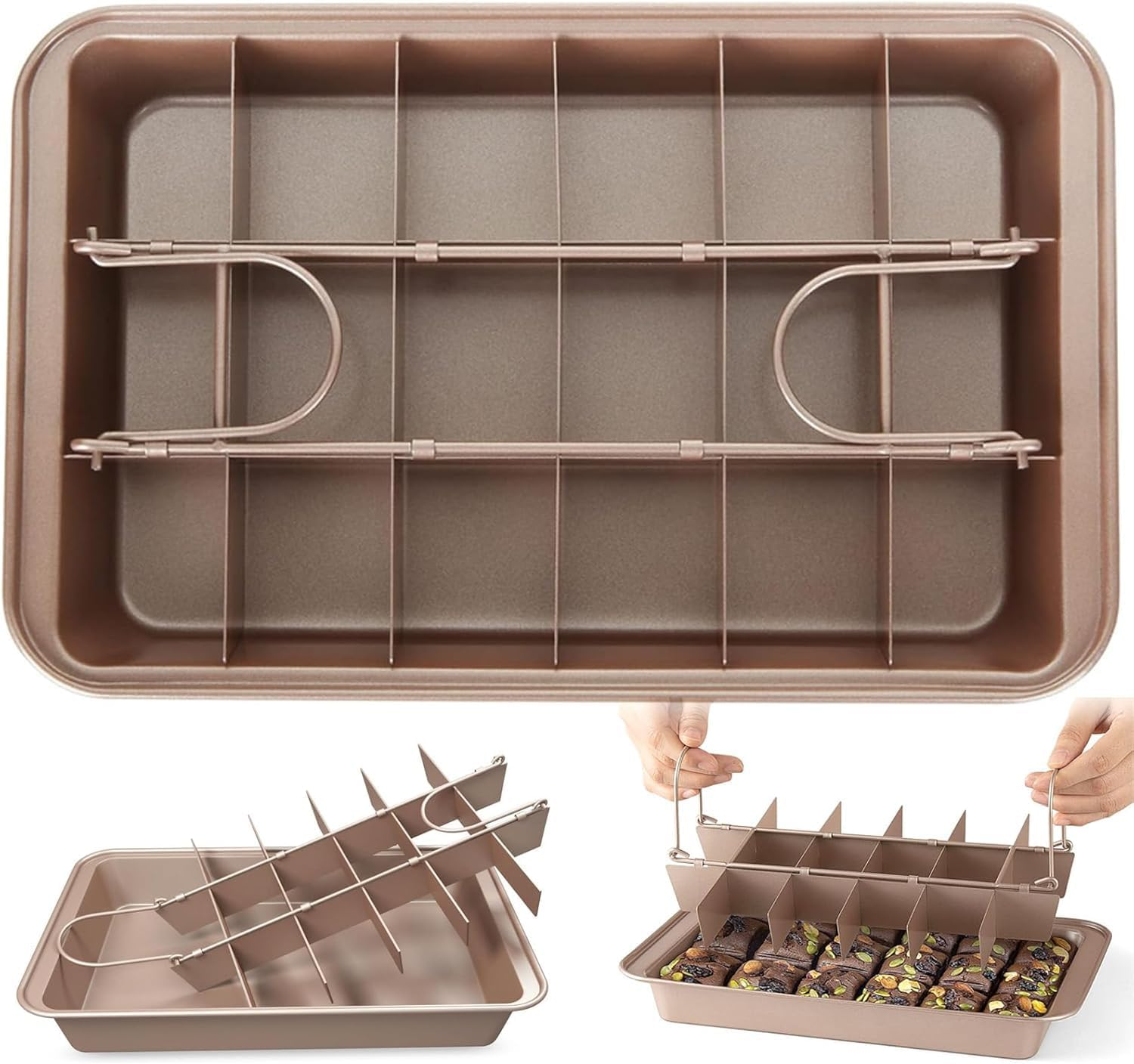 PENGQIMM Brownie Tin Brownie Tray with Dividers Chocolate Cake Tin Non-Stick 18-Slot Rectangular Carbon Steel Traybake Tin Pan for Oven Baking Roasting Cake Cookies Lasagna, 31X20X4Cm image number 3
