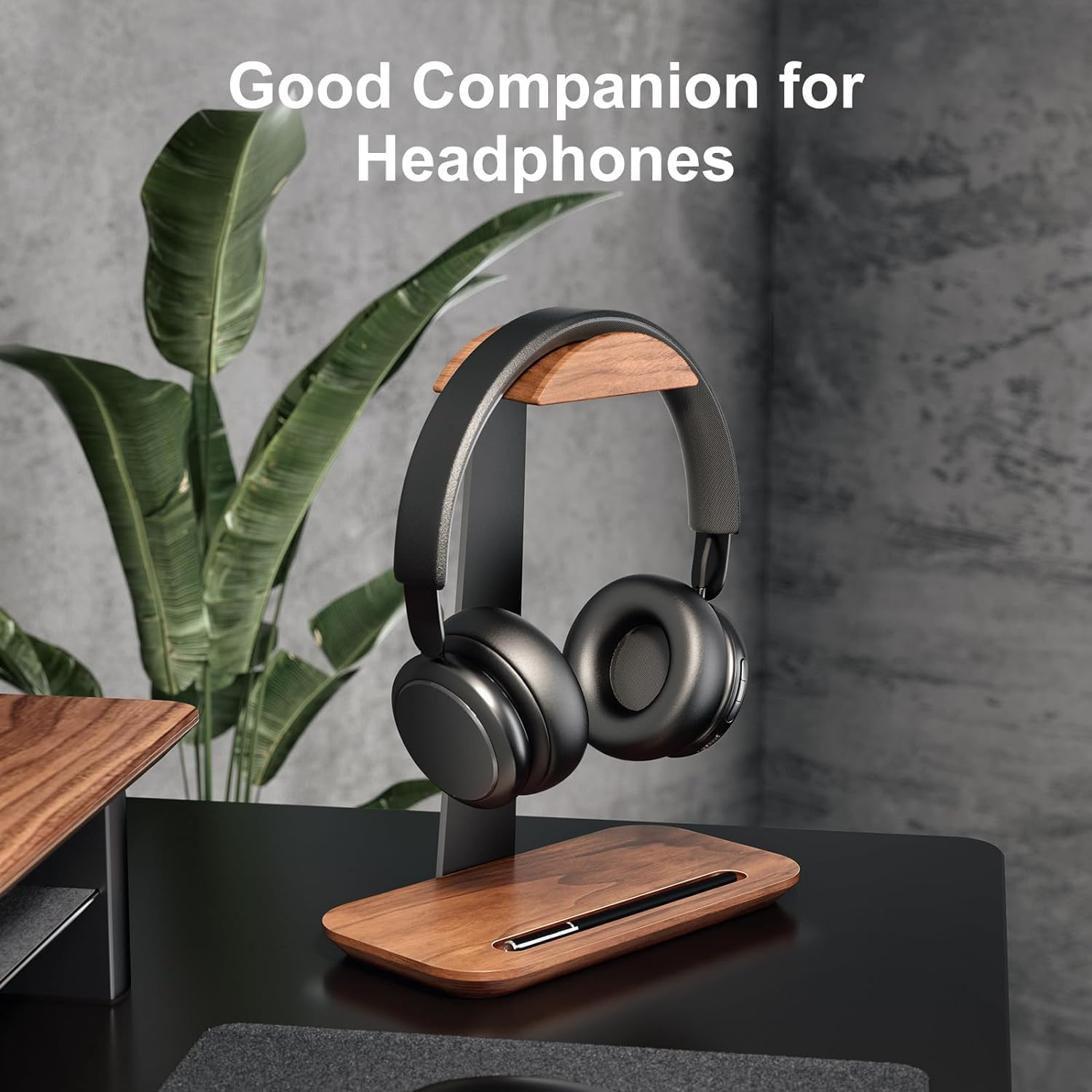 Walnut Wood Headphone Stand, Natural Wooden Desktop Headset Holder with Storage Base, Compatible with Airpods Max, Beats, Bose, Sony, Sennheiser, Gaming, Etc image number 4