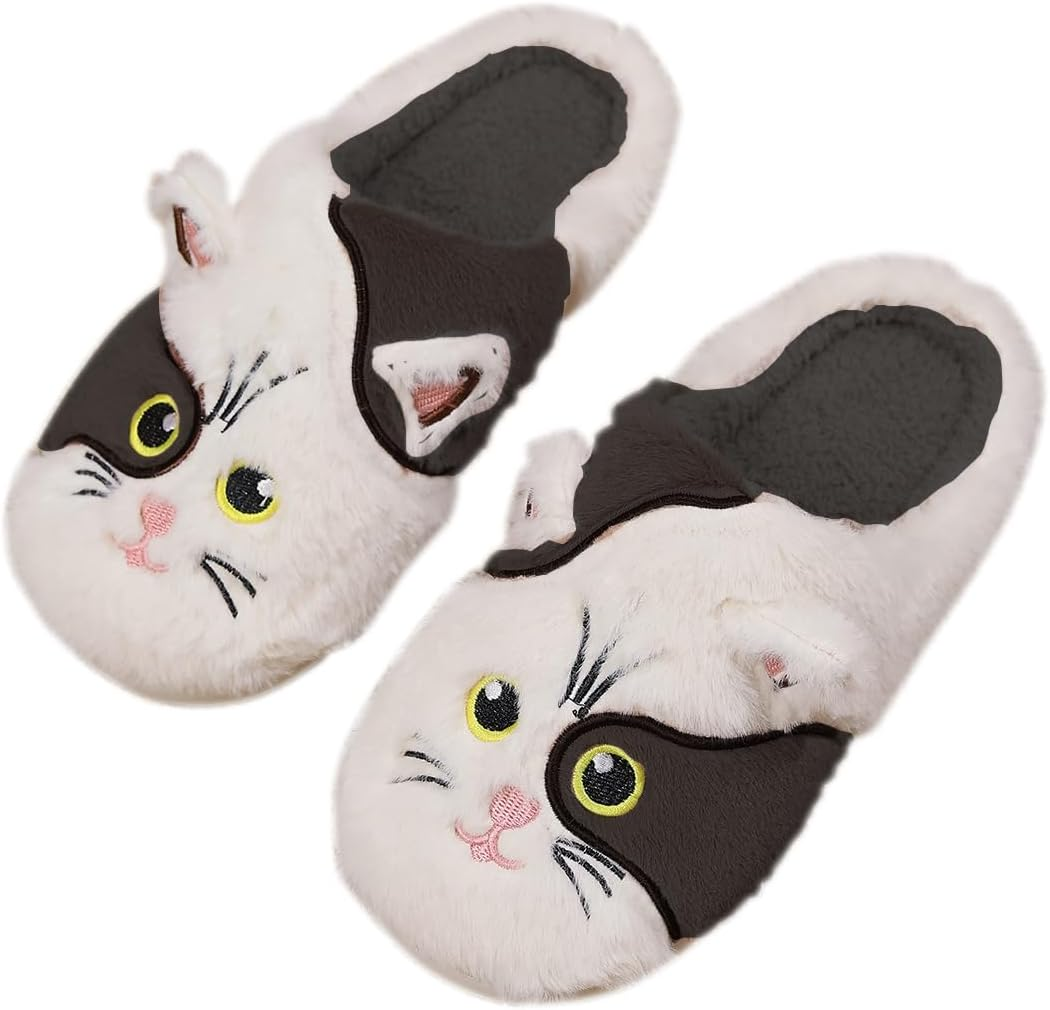 RAGEFIVE Cute Cow Slippers for Women Girls Fuzzy Plush Cotton Slippers Household Indoor Outdoor Slippers