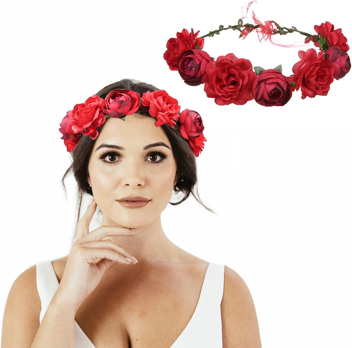 AWOCAN Flower Crown Headband Women Flower Headpiece Boho Artificial Flowers Bridal Flower Headband Wreath Crown for Wedding Festival Party Photography (Beige)