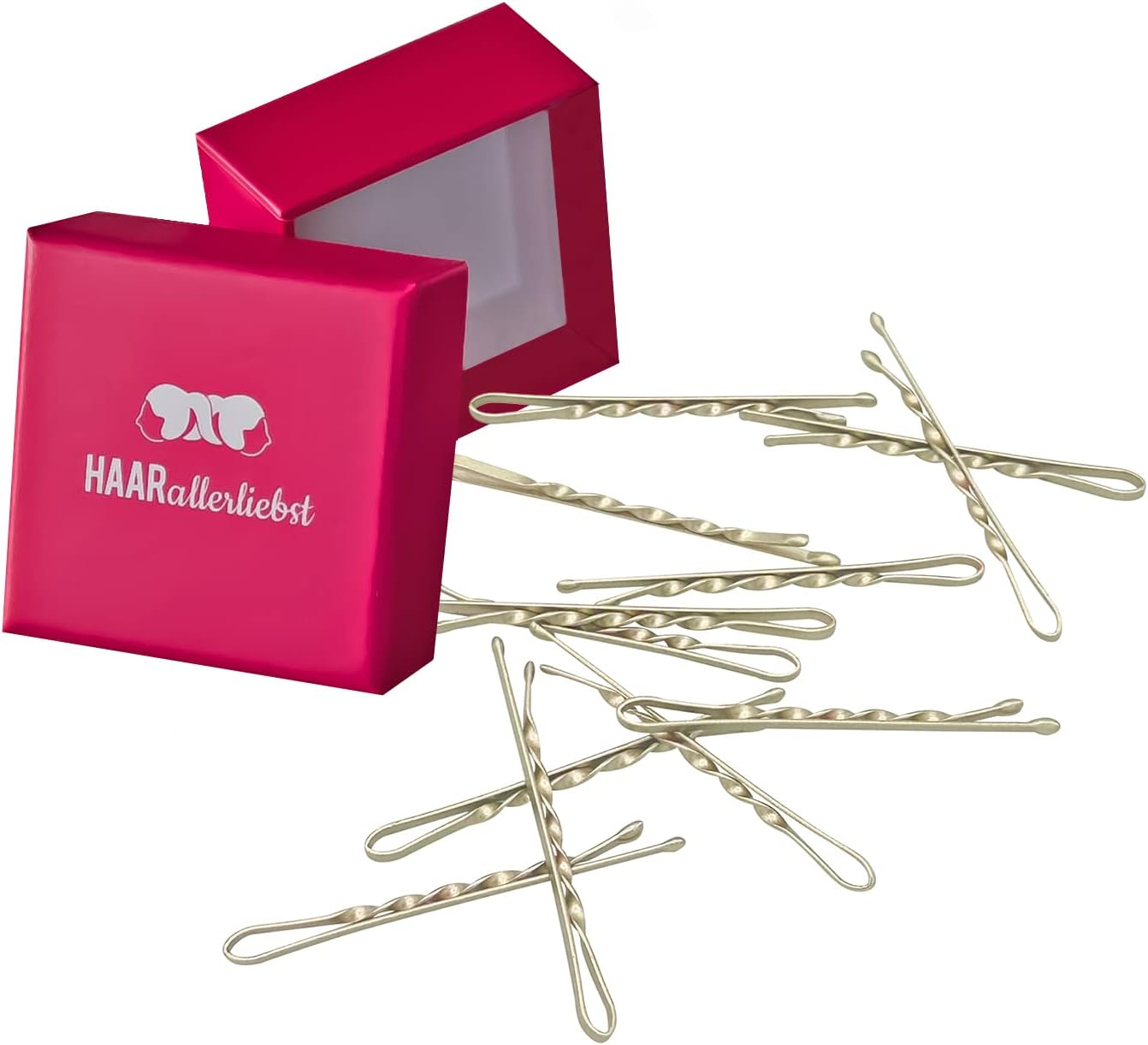 Haarallerliebst Twisted Hair Clips (Pack of 24) Gold Shimmer 5 Cm Ultra Hold Including Box for Storage