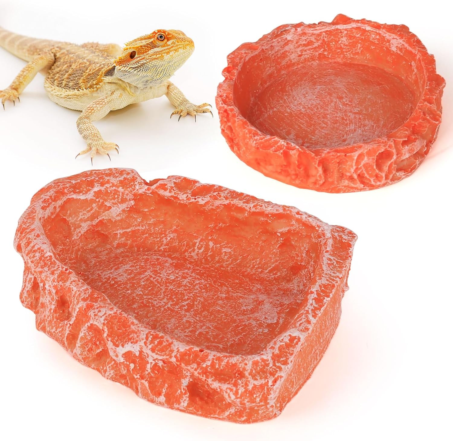Reptile Water Dish Food Bowl for Bearded Dragon Tank Accessories, Hygger Zoo Reptile Rock Feeder for Reptile Tank 2 Pack Corner Resin Terrarium Bowl for Leopard Gecko Hermit Crab Tortoise Snake, Black