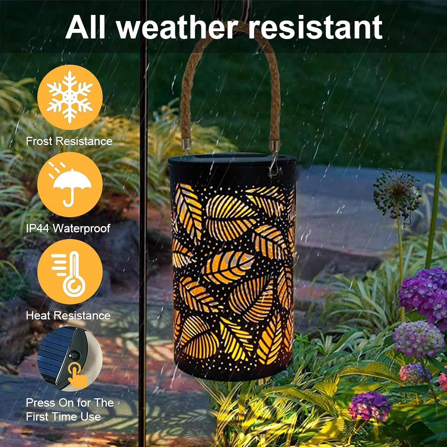 Ironwork Solar Lanterns Outdoor Hanging Lights, Metal Solar Powered Table Lamp Hollowed Out Waterproof Lanterns for Garden Decor outside Patio Yard Pathway (Leaves) image number 1