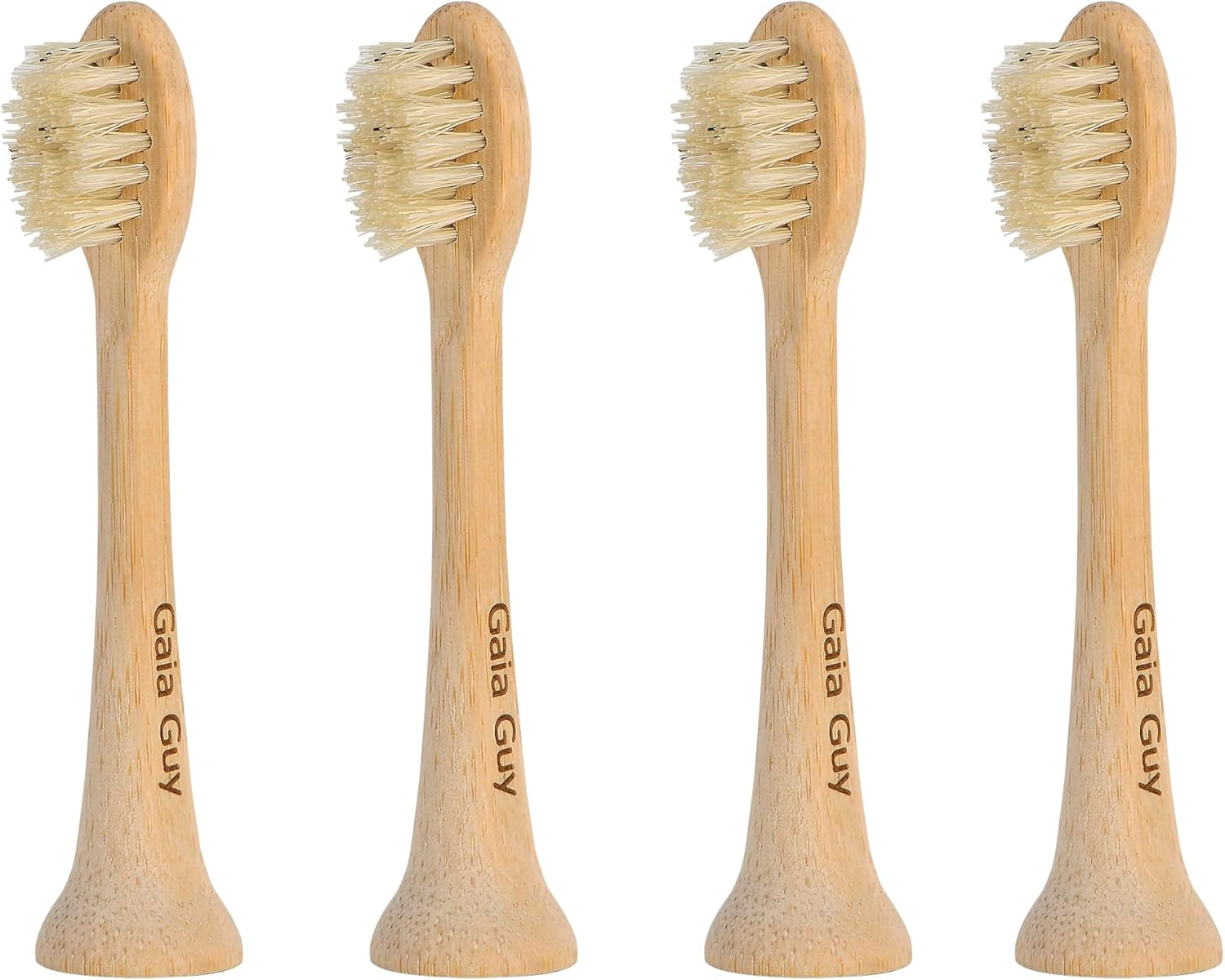 Gaia Guy Bamboo & Boar Bristle Electric Toothbrush Replacement Heads (4-Pack) - Uncoated Bamboo image number 2
