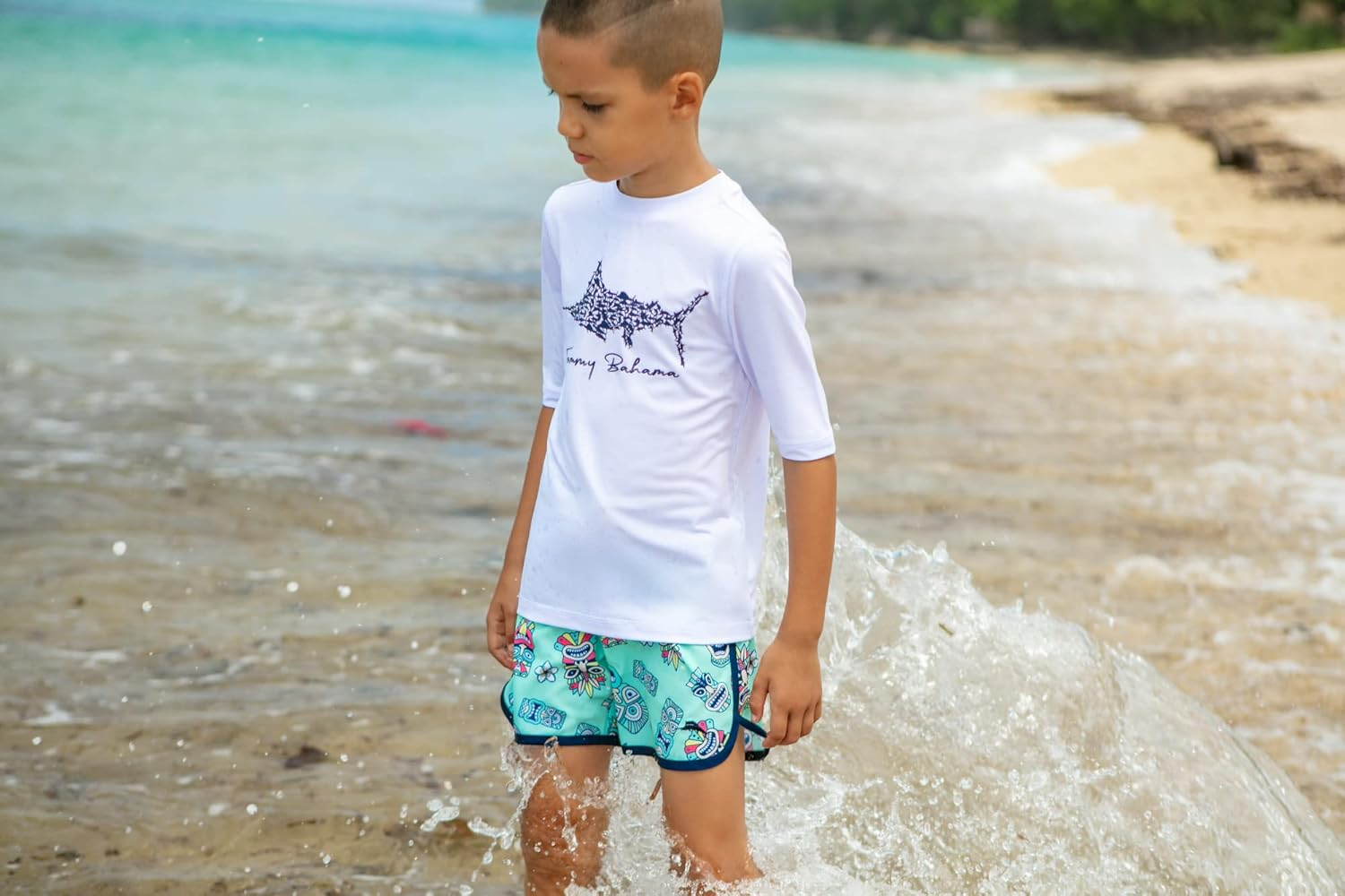 Tommy Bahama 2-Piece Swimsuit Set, Rash Guard & Swim Trunks 2-Pack Bundle Set for Boys and Toddlers image number 5