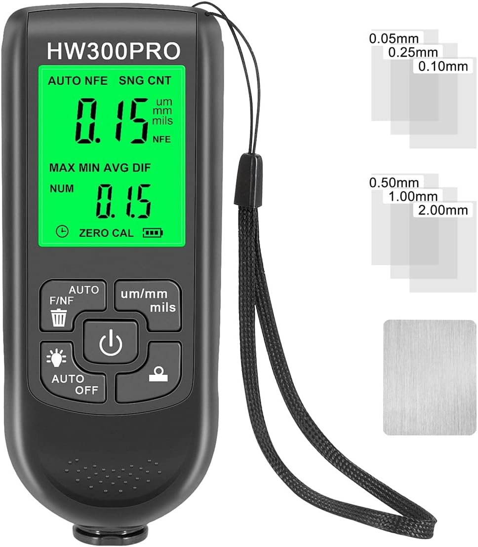 Abizarch Paint Thickness Gauge Meter Fe/Nfe Probe Coating Thickness Gauge Professional Multifunctional Car Paint Depth Gauge Test Precise HW-300PRO for Car Automatic Detection(Black) (Black) image number 4