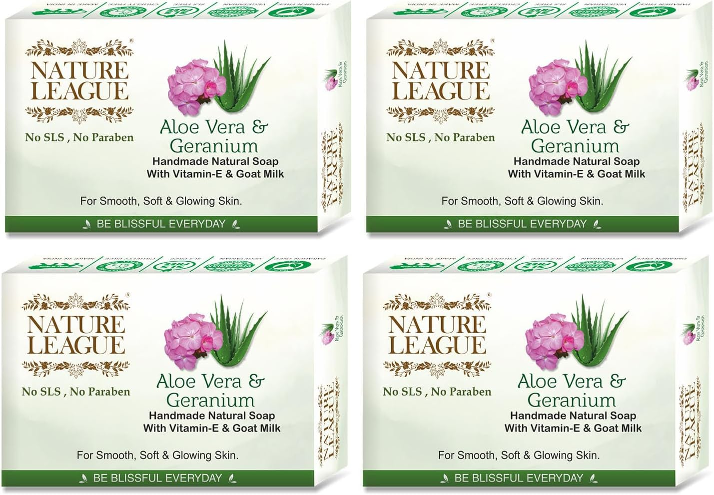 NATURE LEAGUE &ndash; ALOEVERA & GERANIUM | Natural Handmade Soap | with Aloevera Extract & Geranium Essential Oil | Vitamin-E | Sulphate, Paraben, Phthalate & Silicone Free (400 Gm) image number 4