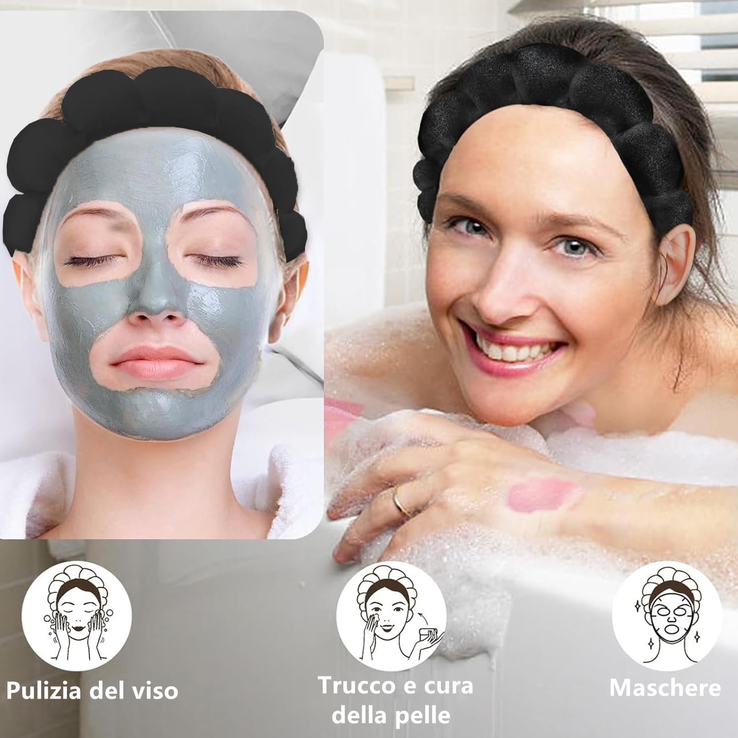 Norhogo Wolke Hair Bands, Women Velvet Hair Band, Women Hairband, Women Makeup Sponge, for Skin Care, Face Wash (Black) image number 1