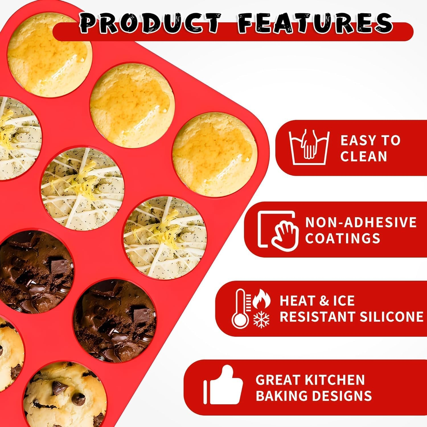 12 Cup Silicone Muffin Pan, Generic Cupcake Baking Pan/Non - Stick Silicone Mold/Dishwasher, Baking Model Circular Kitchen High Temperature Resistant Baking, Microwave Safe ﻿ image number 3