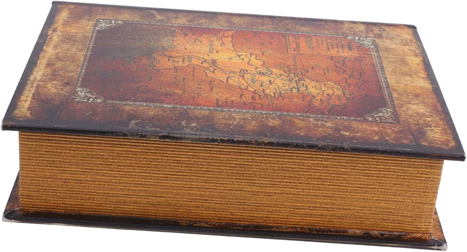 Vintage Book Shaped Storage Box Decorative Fake Book Key Box Large Nautical Map Design Decorative Bookshelf Prop Keepsake Organizer image number 5